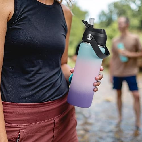 Miniatura 7 de Botella de agua de acero inoxidable aislada de 18 oz, de boca ancha, de doble pared, con vacío, pajita de silicona, a prueba de sudor y fugas, libre