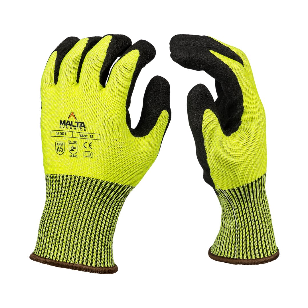 Malta Dynamics Safety Work Protective Gloves – Mens Work Gloves with Cut Level 5 Protection, OSHA and ANSI Compliant