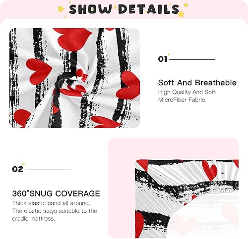 Miniatura 5 de Kigai Sábana bajera ajustable para cuna para niños y niñas, para el día de San Valentín, sábana de bebé de punto con corazón para colchones estándar