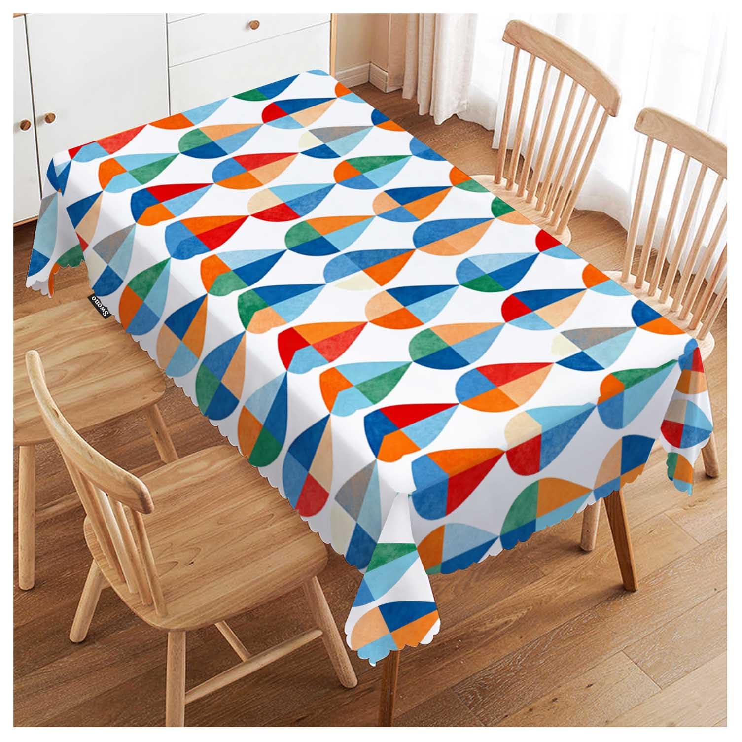 FJQWKLF Drop Shapes Rectangle Tablecloth Colorful Modern Drop Shapes Table Cloth Dining Table Cover for Home Kitchen Restaurant Party Buffet Picnic, 52x70 Inch