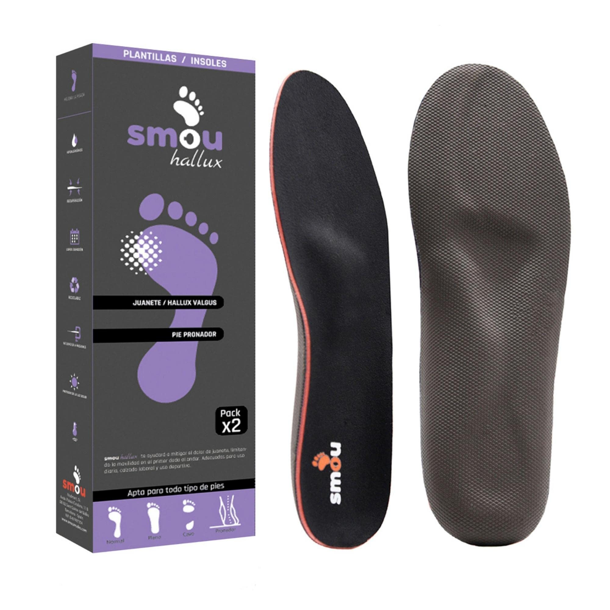 SMOU Hallux - Plantillas ortopédicas para aliviar el dolor de juanetes | Ayuda a aliviar el dolor al caminar del dedo gordo del pie | Plantillas para hombres y mujeres | Soporte de arco alto | Talla