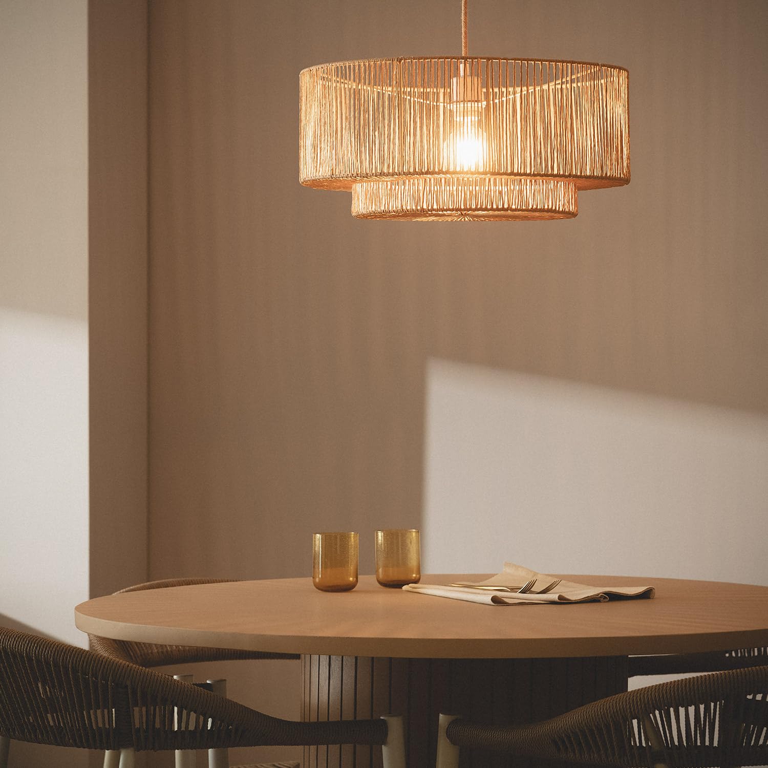 LEDKIA Lampada a Sospensione Carta Intrecciata Dicenta Naturale | Compatibile con Lampadina E27 fino a 40W | Resistente e Flessibile | Stile Mediterraneo e Boho