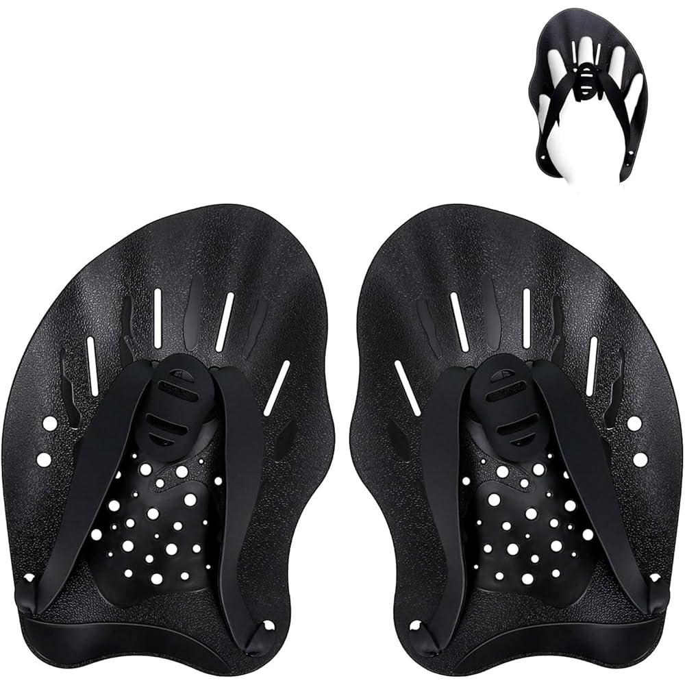 SantTop Contour Swim Paddles Hand, Swim Training Hand Paddles with Adjustable Straps, Swimming Hand Paddles for Women and Men, Color Black, black