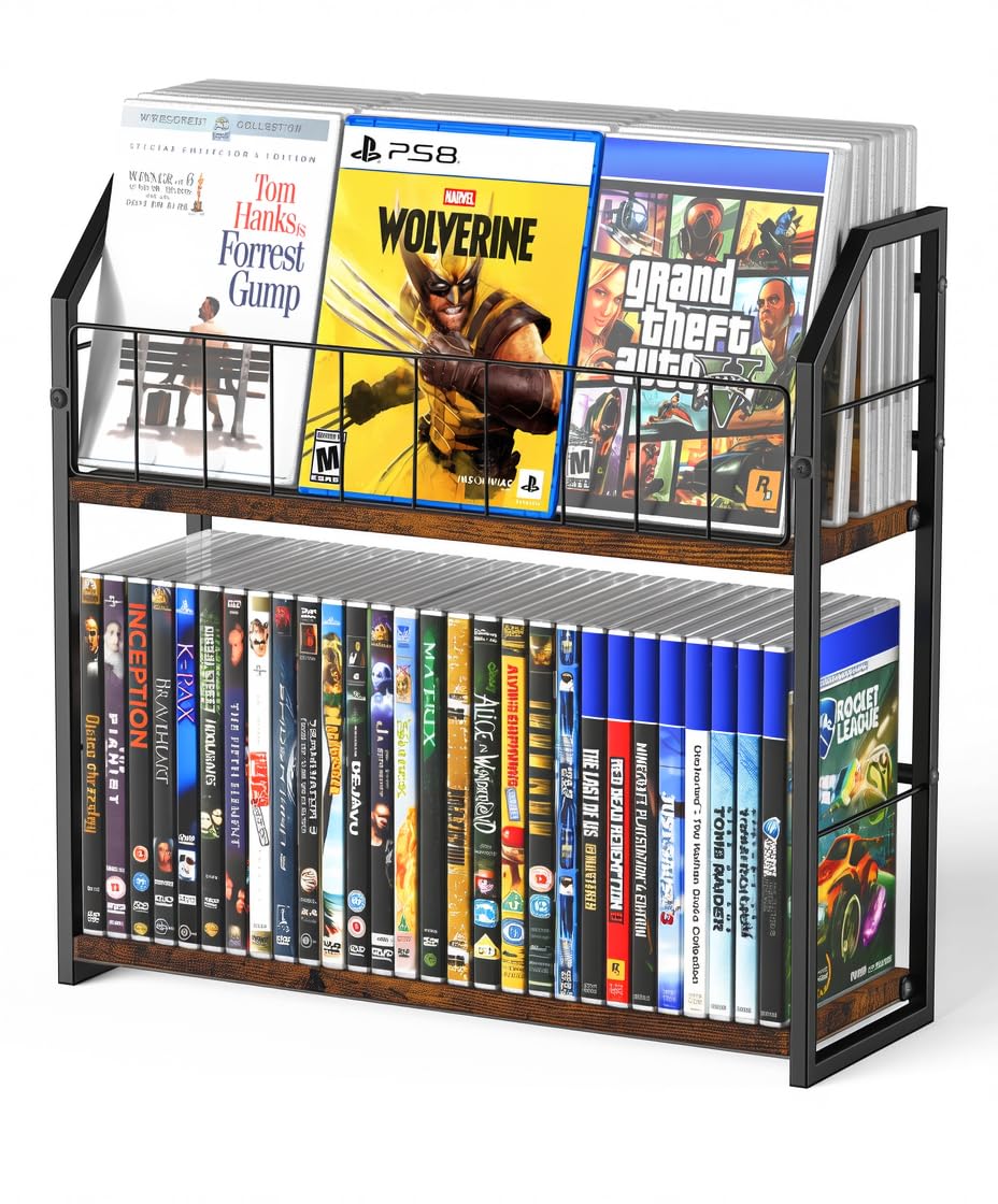 【東京都内23区配送無料】ゲームラック + dvd ブルーレイ棚　収納 Amazon.co.jp: 2段DVD収納ラック、DVDラック&ビデオゲームストレージ