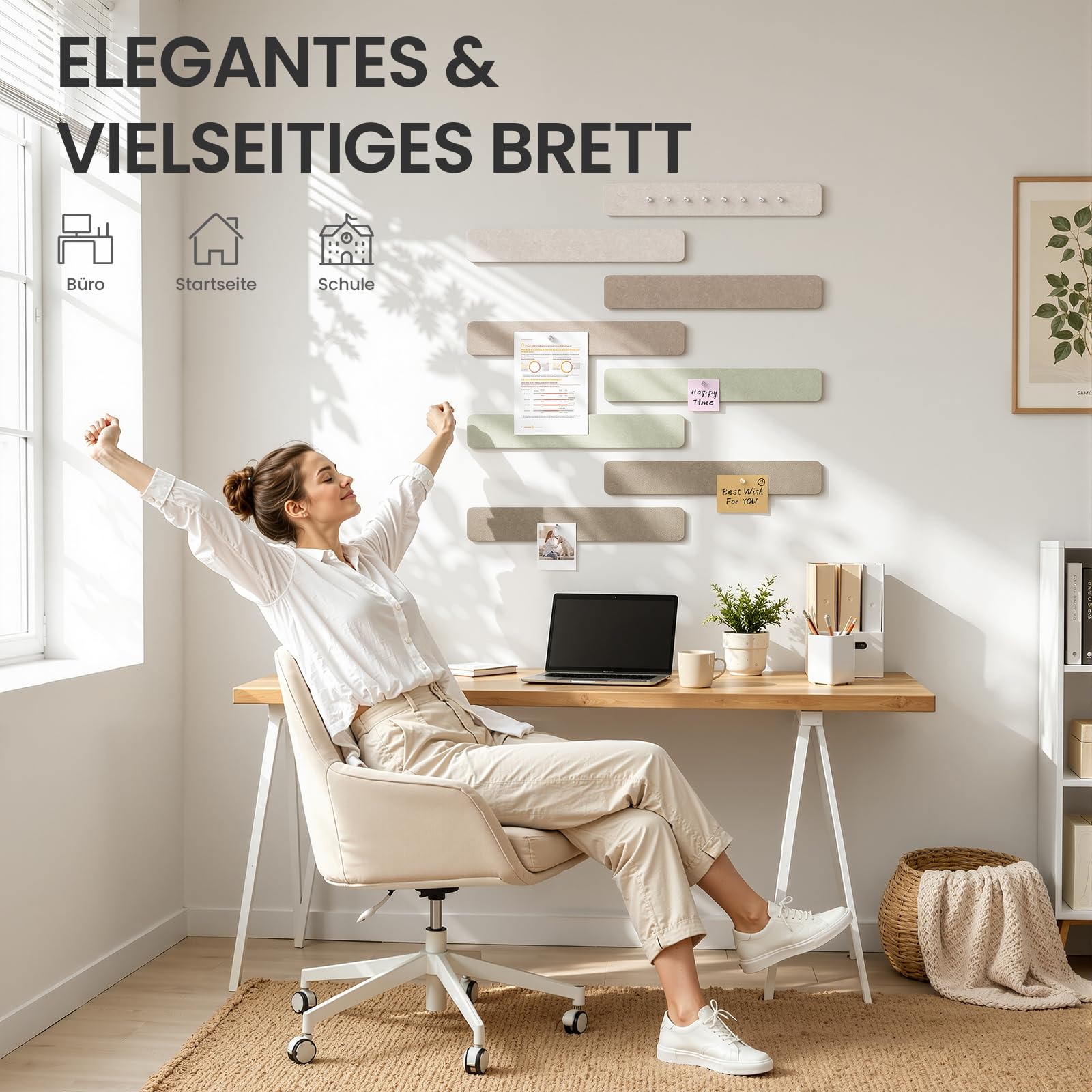 Filz Pinnwand Selbstklebend mit 40 Pinnnadeln, 8 Stück Pinnwand Bar Streifen Filzboard Memotafeln Fotos Filzplatte Bulletin Board Wanddekoration für Zuhause, Büro