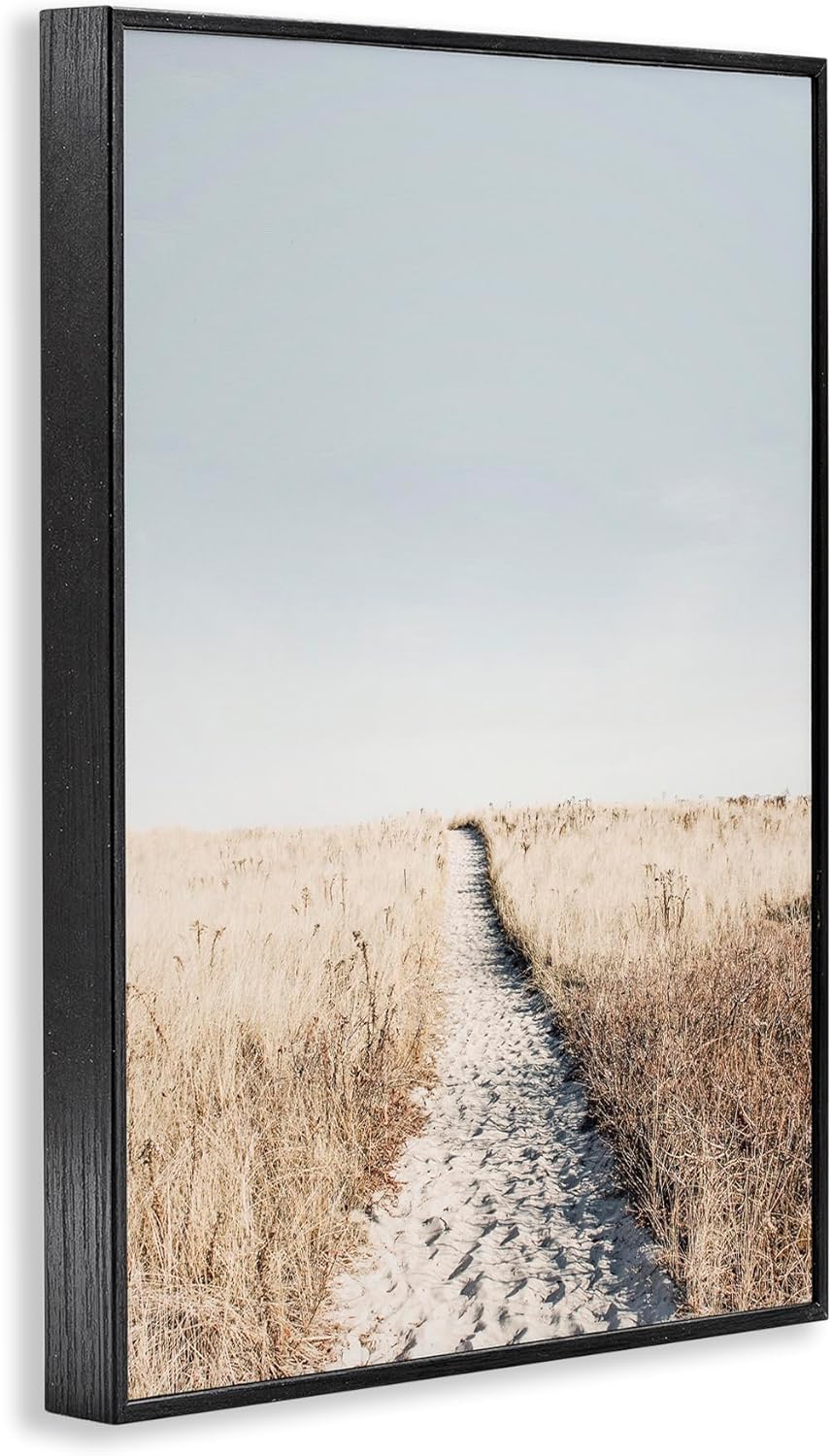 Stupell Industries Path with Sandy Footprints Framed Giclee Wall Art Design by Sisi and Seb, Black Framed, 16 x 24