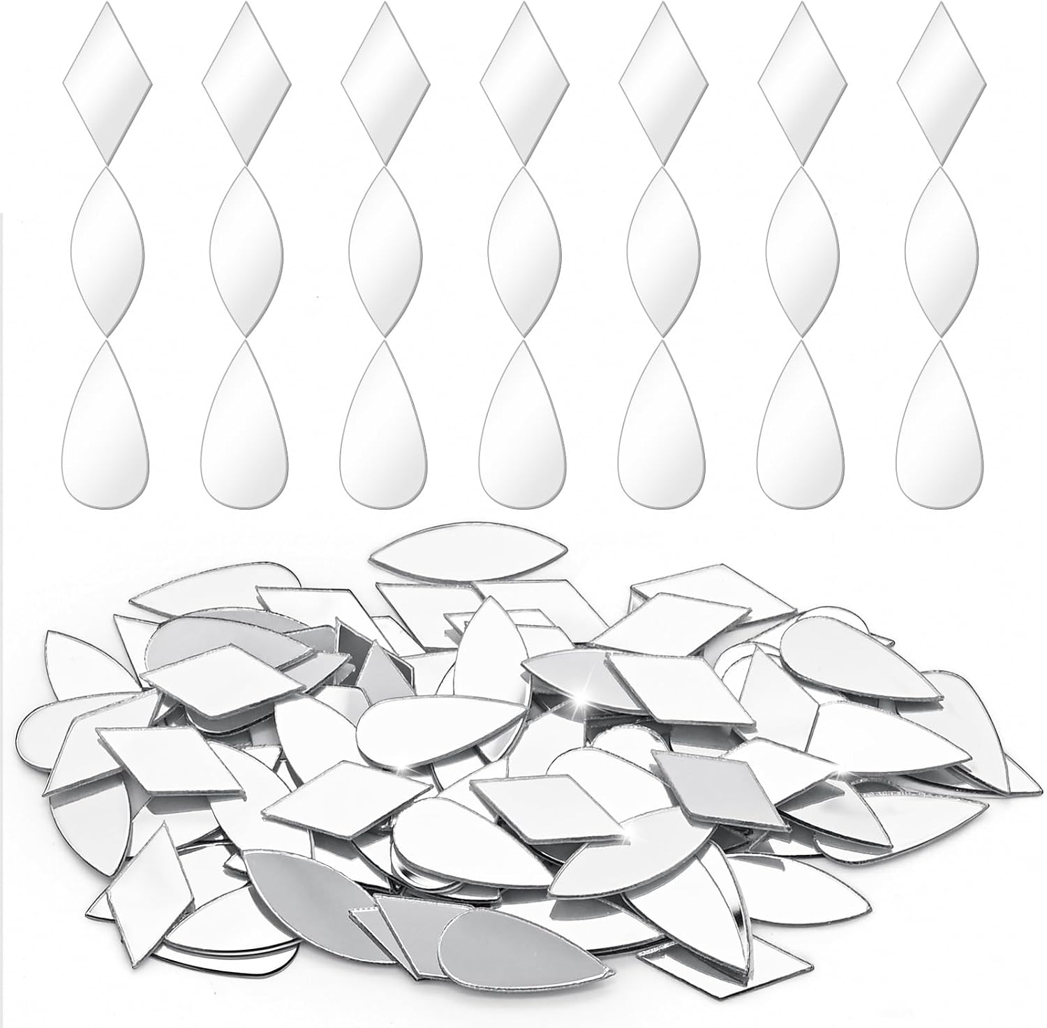 300Pcs 3 Shapes Mini Mirror Mosaic Tiles for Crafts, 1″ Self-Adhesive Acrylic Craft Mirror Sheets Rhombus/Leaf/Teardrop Mosaic Pieces for DIY Art, Disco Balls, Home Wall Decor