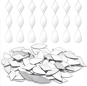 300Pcs 3 Shapes Mini Mirror Mosaic Tiles for Crafts, 1 Self-Adhesive Acrylic Craft Mirror Sheets Rhombus/Leaf/Teardrop Mosaic Pieces for DIY Art, Disco Balls, Home Wall Decor