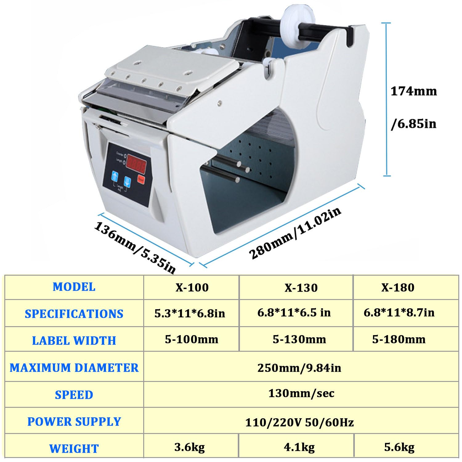 Dispenser Automatico di Etichette per Macchine separatrici di Adesivi con velocità Regolabile 0-10 Pollici/s Dispenser di Etichette di Uscita Etichette Piatte Non spiegazzate per Rotoli X-100