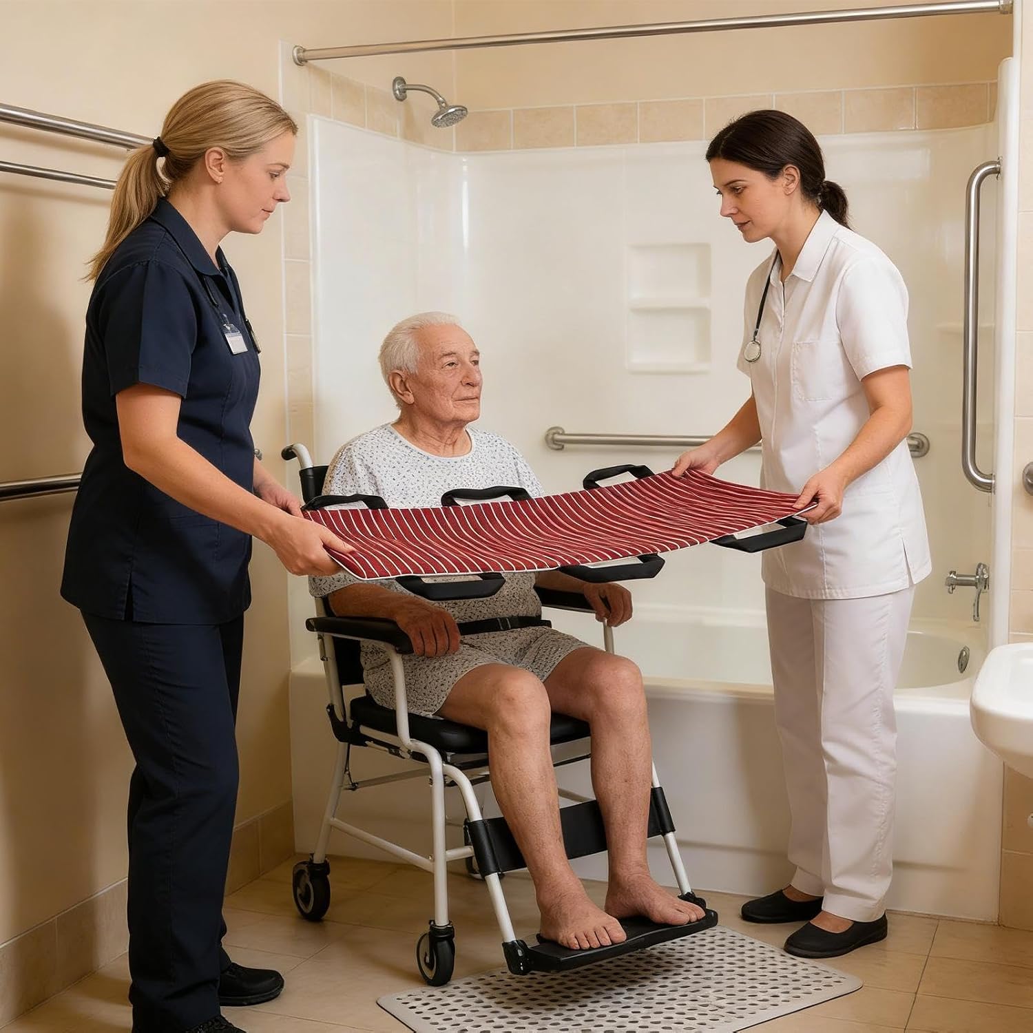 Waterproof Positioning Bed Pad, Reusable Bed Pad Support, 43.3x24.4 Inch Elderly Patient Sheet with 6 Handles for Adults Hospital Nursing Care Home Turning Lifting Protection Comfortable