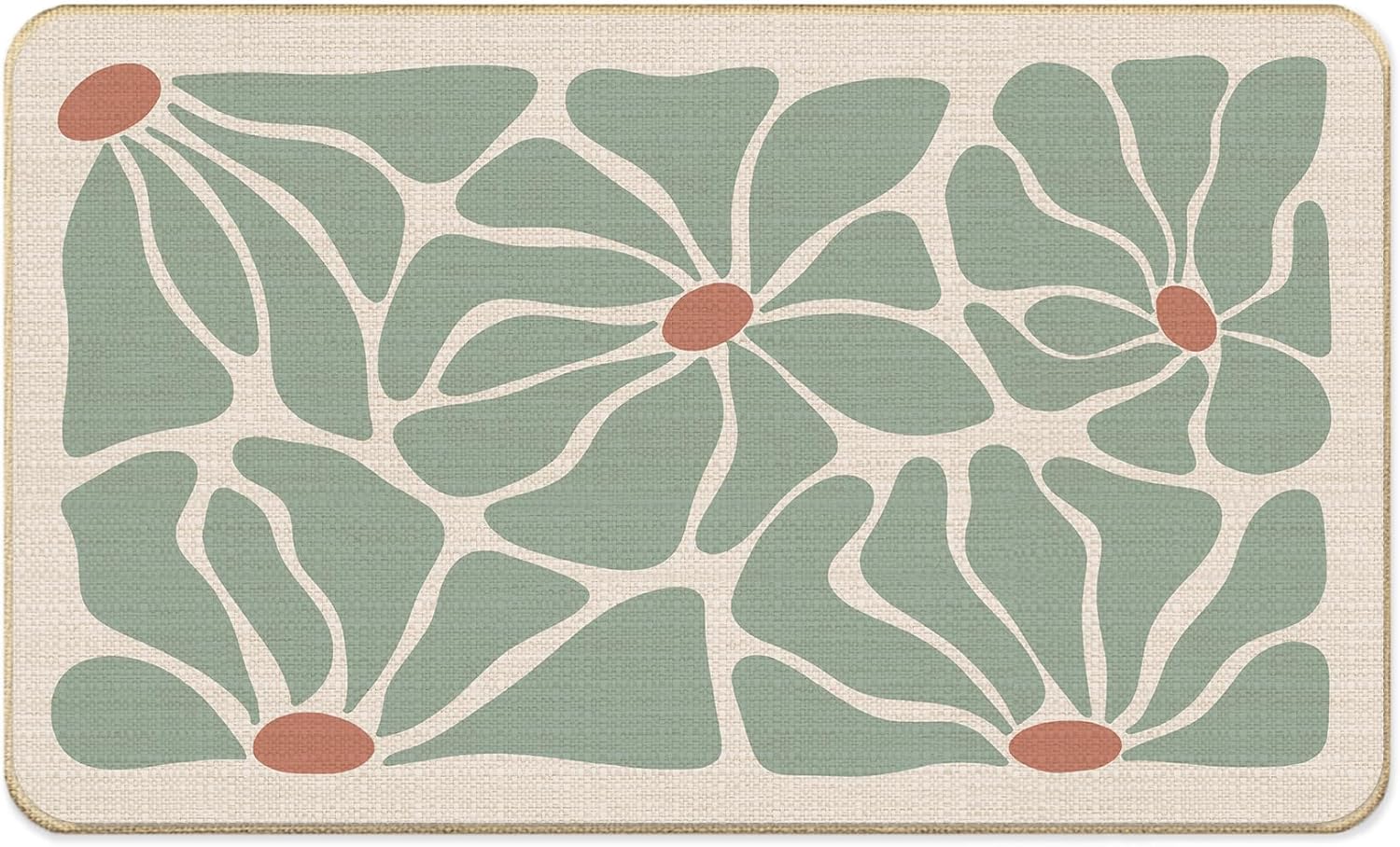 Boho Floral Door Mat, Abstract Mid Century Modern Sage Green Flower Welcome Doormat for Front Door Indoor Outdoor Entrance, Boho Floral Bath Mat for Bathroom, 17x30 Inches