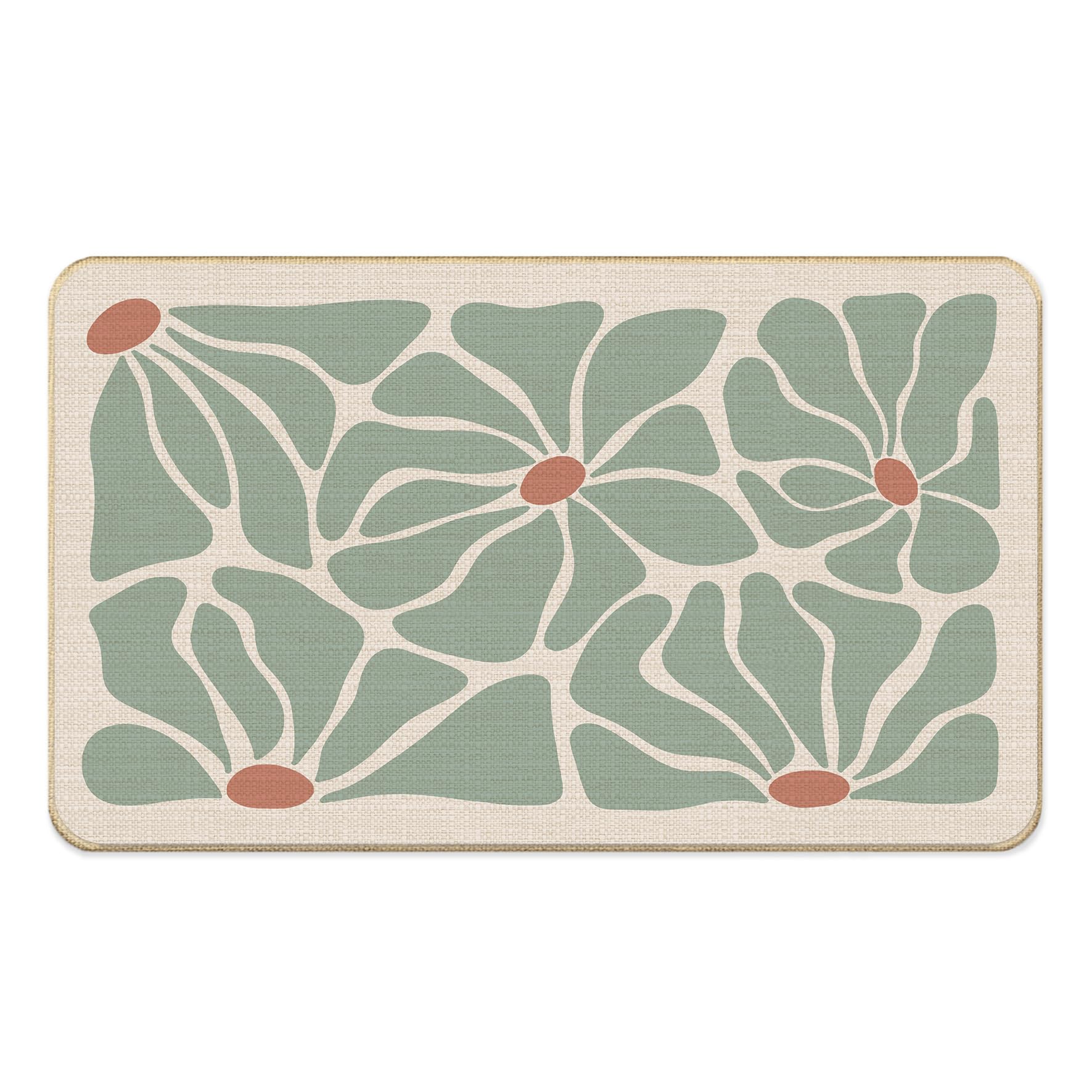 Koesus Boho Floral Door Mat, Abstract Mid Century Modern Sage Green Flower Welcome Doormat for Front Door Indoor Outdoor Entrance, Boho Floral Bath
