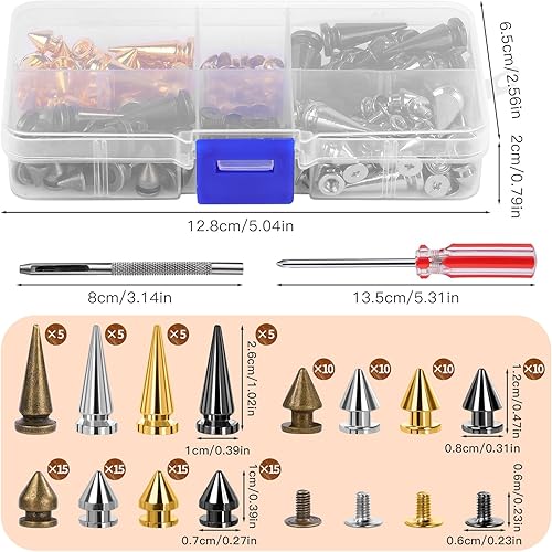 Miniatura 2 de QMNNMA Juego de 120 juegos de clavos y tachuelas punk, 4 colores, 3 tamaños de clavos de metal para árbol de metal, para manualidades, artesanía en