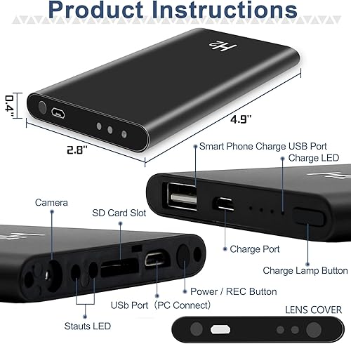 Miniatura 6 de WOTCHA Cámara de seguridad para el hogar 1080P HD Nanny Cam con visión nocturna sin WiFi Mini cámara de vigilancia portátil para viajes deportivos