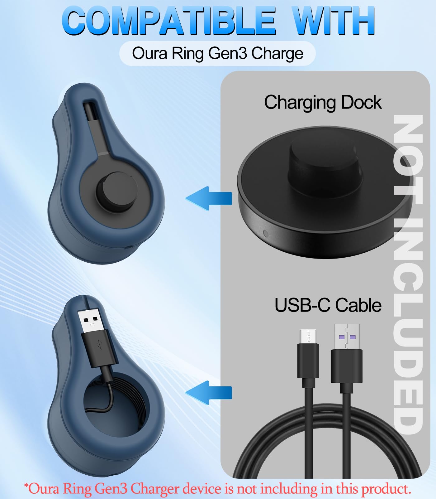 Caricatore Smart Ring Per Oura Ring Gen3 – Dock USB-C Rapido, Adatto Alle Misure 6-13 (Specifico Per Taglia)