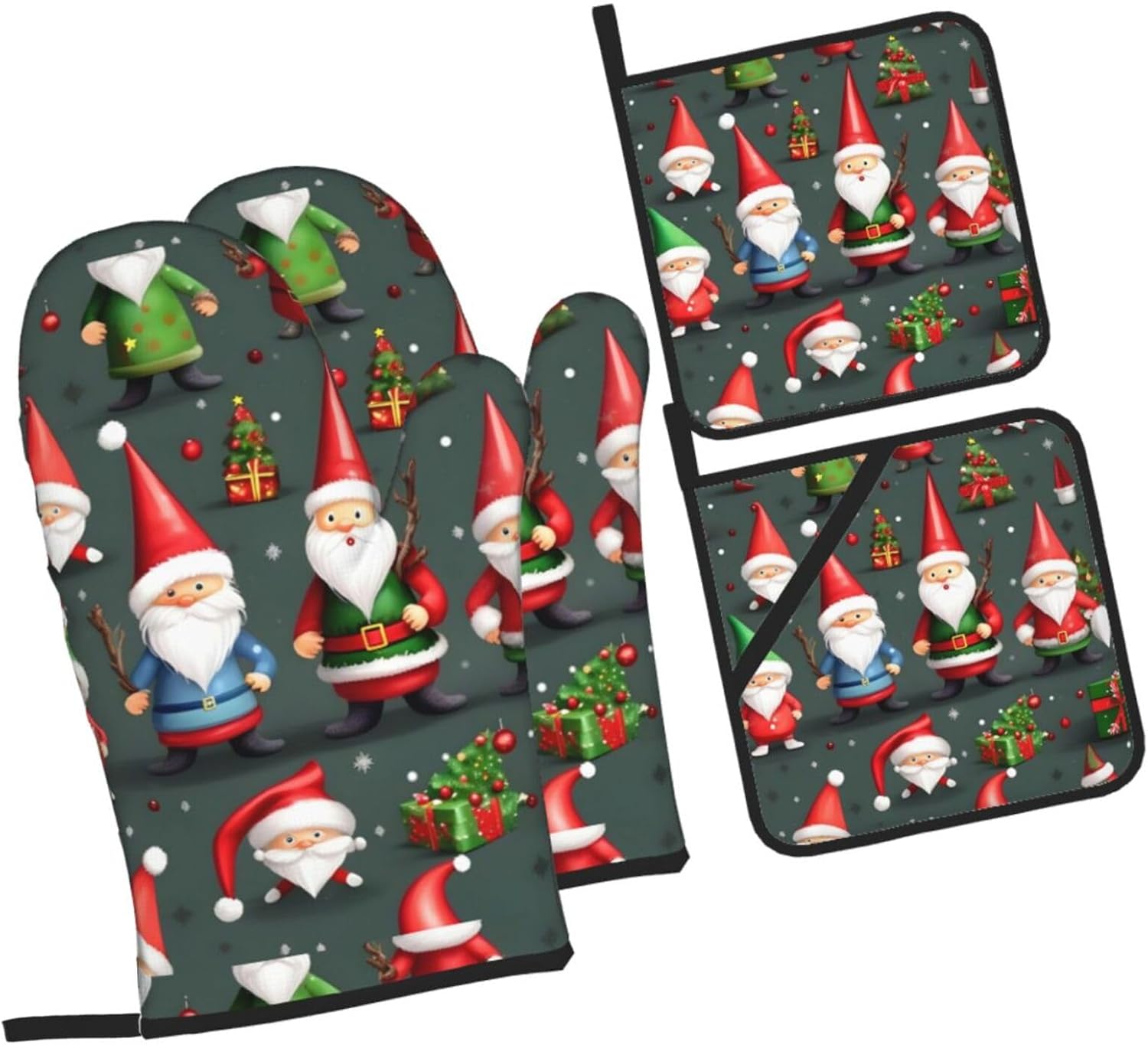 Xmas Funny Gnomes Kitchen baking four piece set, fit for cooking and baking, oven, microwave, and outdoor barbecue