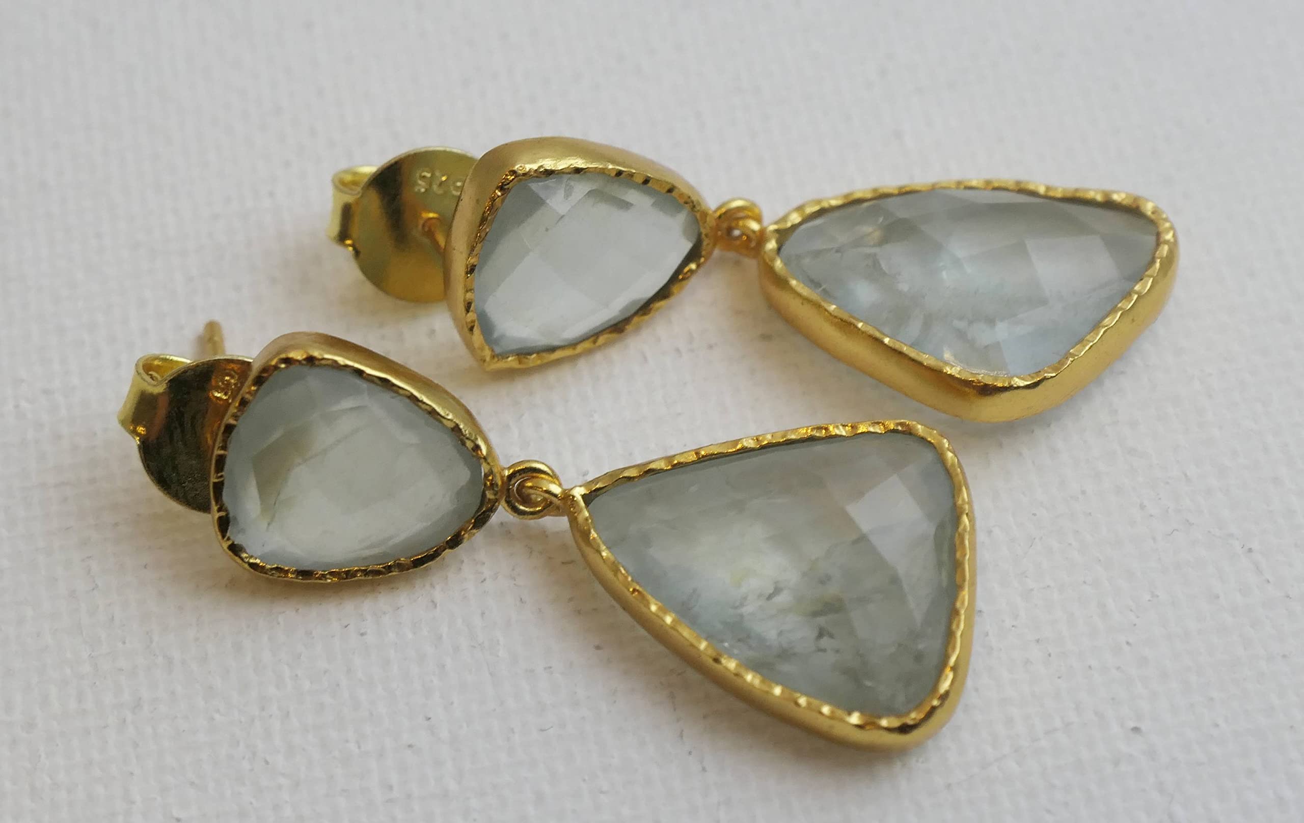 Pendientes de Plata 925 con Baño de Oro Aguamarina
