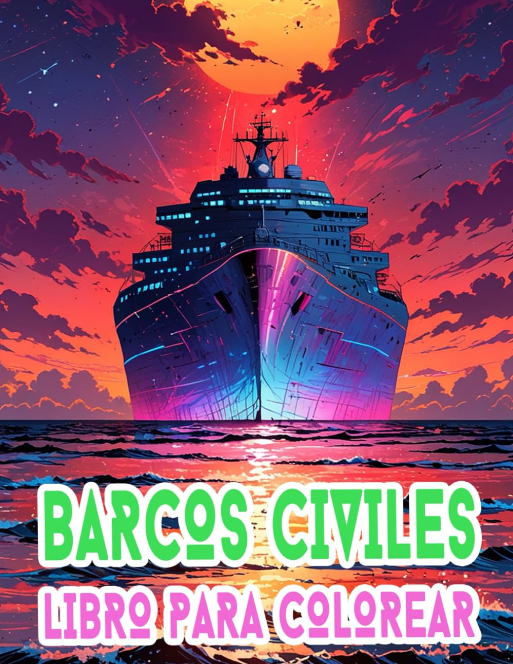Libro Para Colorear De Barcos Civiles: Páginas De Transportes Modernos Embarcaciones Buques Transatlántico Yate Navegación Navíos Marinero Veleros ... | Estrés Relajación | Niño Adulto Adolescente