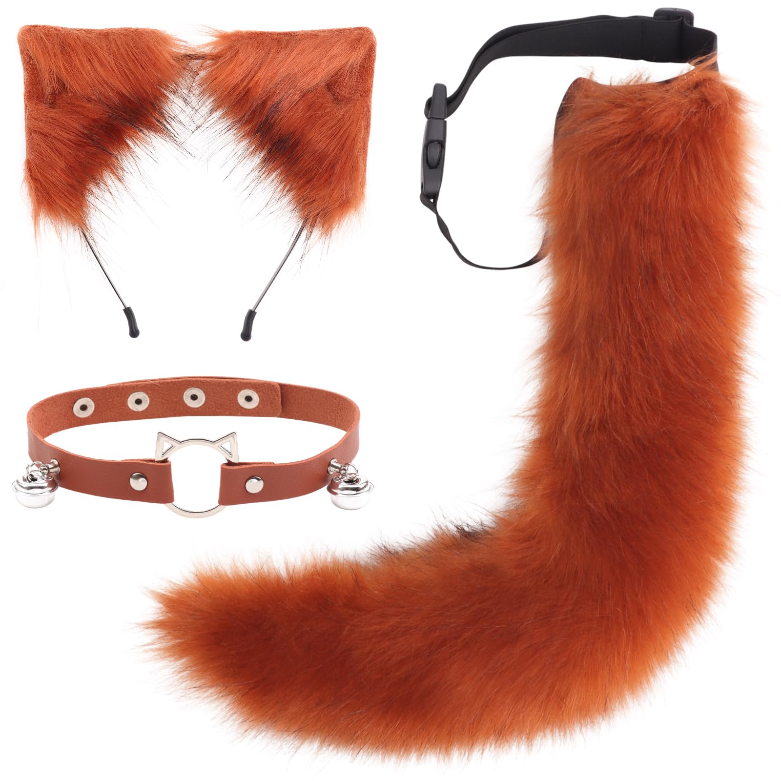 DRESHOW Fox Faux Fur Tail Cat Ears Headband Halloween Party Costume Neck choker Cosplay Set for Women