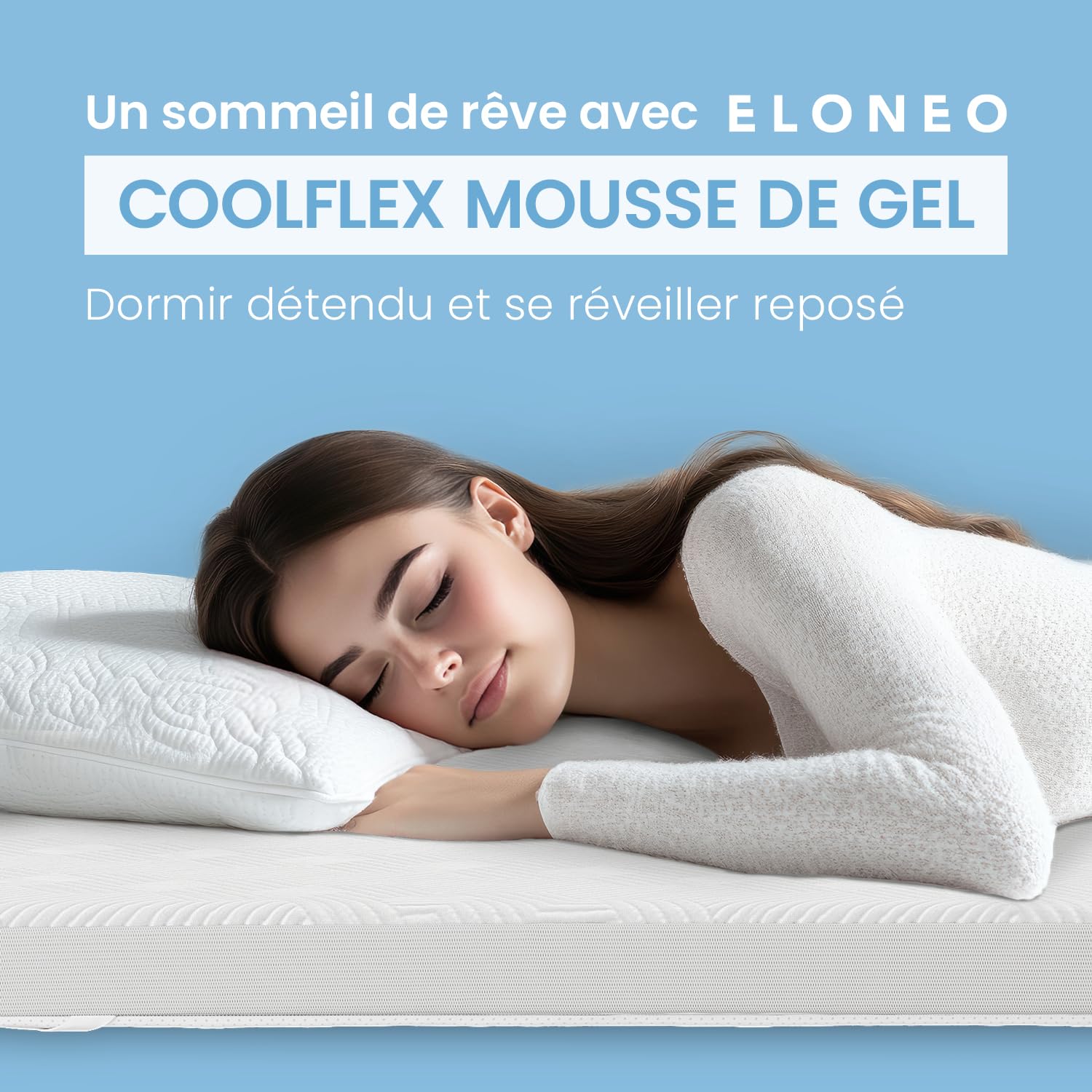 ELONEO Surmatelas en Gel 160x200cm, surmatelas en Mousse à mémoire de Forme Gel de 5 cm d'épaisseur, Housse en Maille 3D Respirante, surmatelas Confortable avec Sangles d'angle incluses