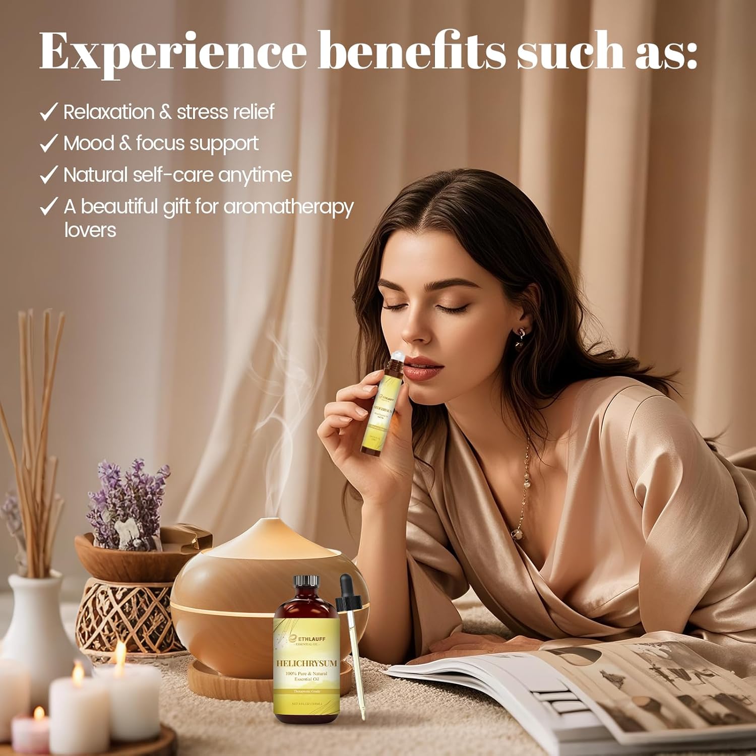 Helichrysum Essential Oil (4 fl.oz Bottle + 0.34 fl.oz Roll-On) — Helichrysum Oils for Aromatherapy, Diffusers, Humidifiers, Home fragrances, DIY Skincare, Candle, Soap Making, Relaxation, Yoga - Image 3