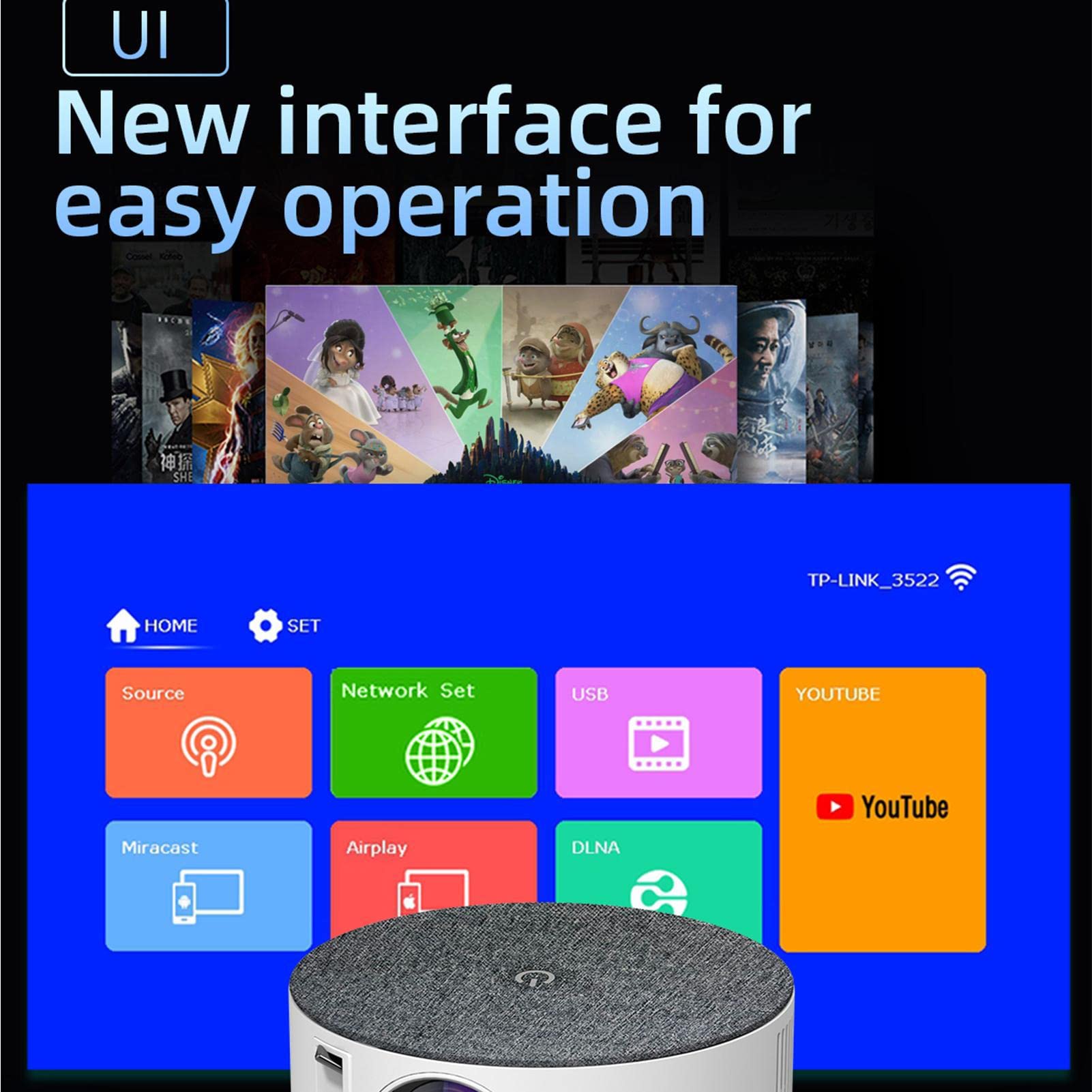 Vidéoprojecteur | Projecteur Portable 1080P Projecteur TV Stick | WiFi pour extérieur, lecteur vidéo multimédia Home Cinéma vidéoprojecteur pour Home Cinéma Audio Zoom
