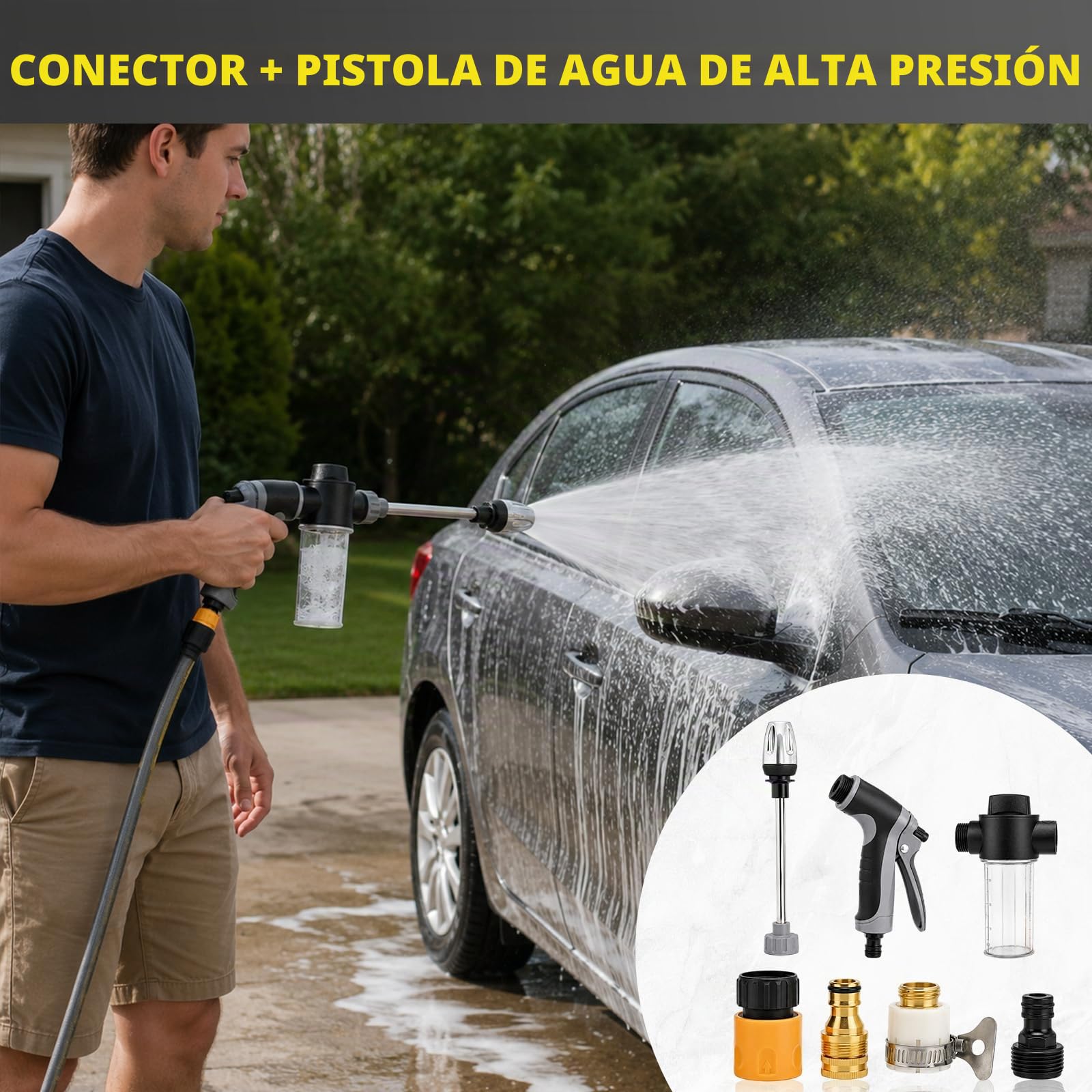Jetterix Pressure Washer, Pistola de alta presión Power Jet, 3 Modos de pulverización, Pistola De Manguera De Jardín,Potente cañón de Espuma Multifuncional, para riego, Lavado de Coche y Patio