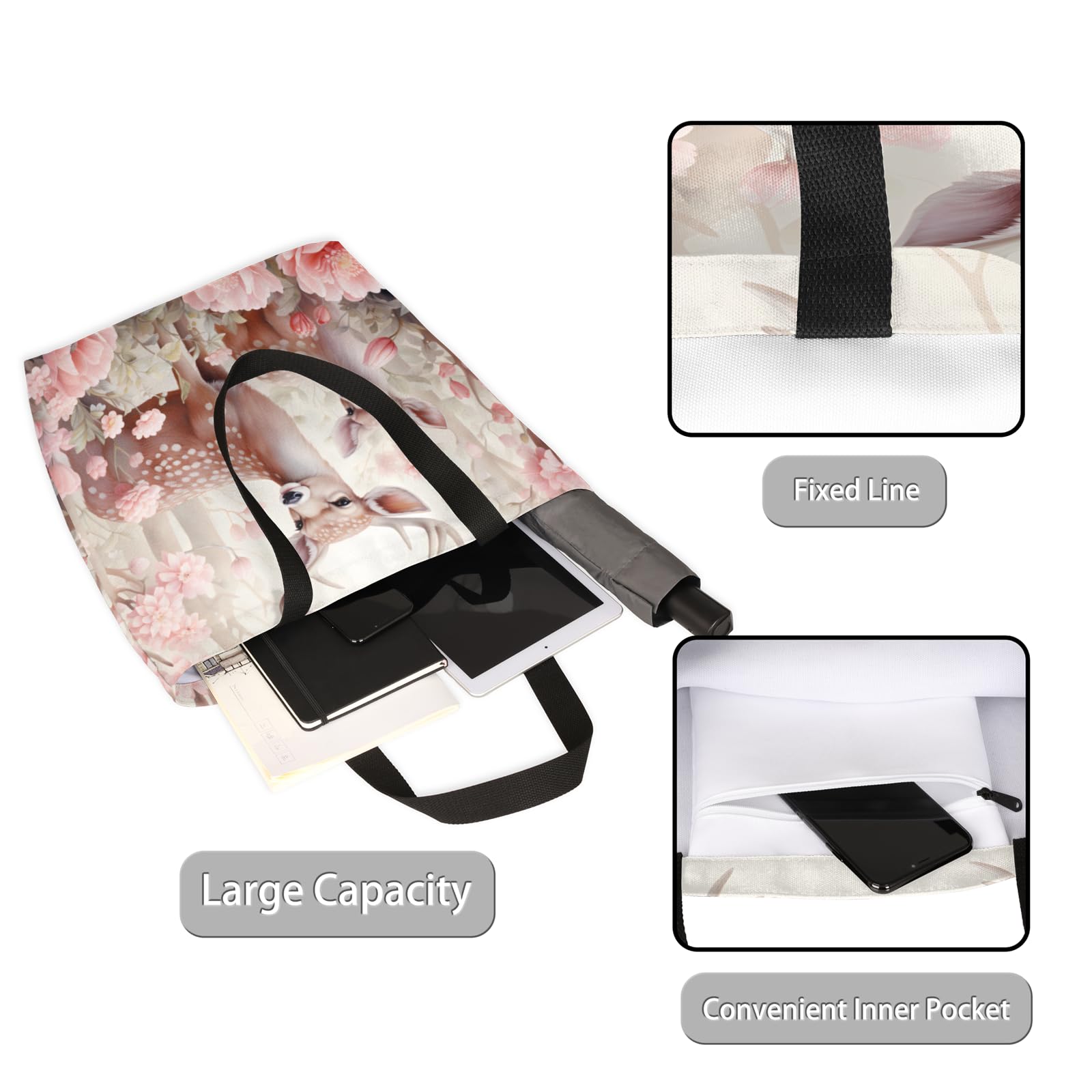 Mularoka Flowering Mergansers Large Capacity Canvas Tote Bag Stylish Handheld Shoulder Bag Reusable Shopping Bag for Work Travel Beach Trips Shopping