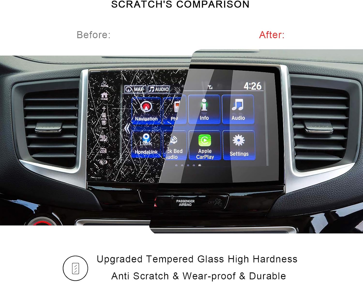 R RUIYA 2016-2018 Pilot Passport Elite Navigation Screen Protector Center Touch Display Anti Scratch High Clarity Clear HD Tempered Glass Protective Film