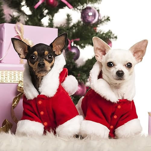 Miniatura 6 de Disfraces de Navidad para mascotas, ropa de perro de Papá Noel para perros pequeños, abrigos de otoño e invierno, sudaderas con capucha