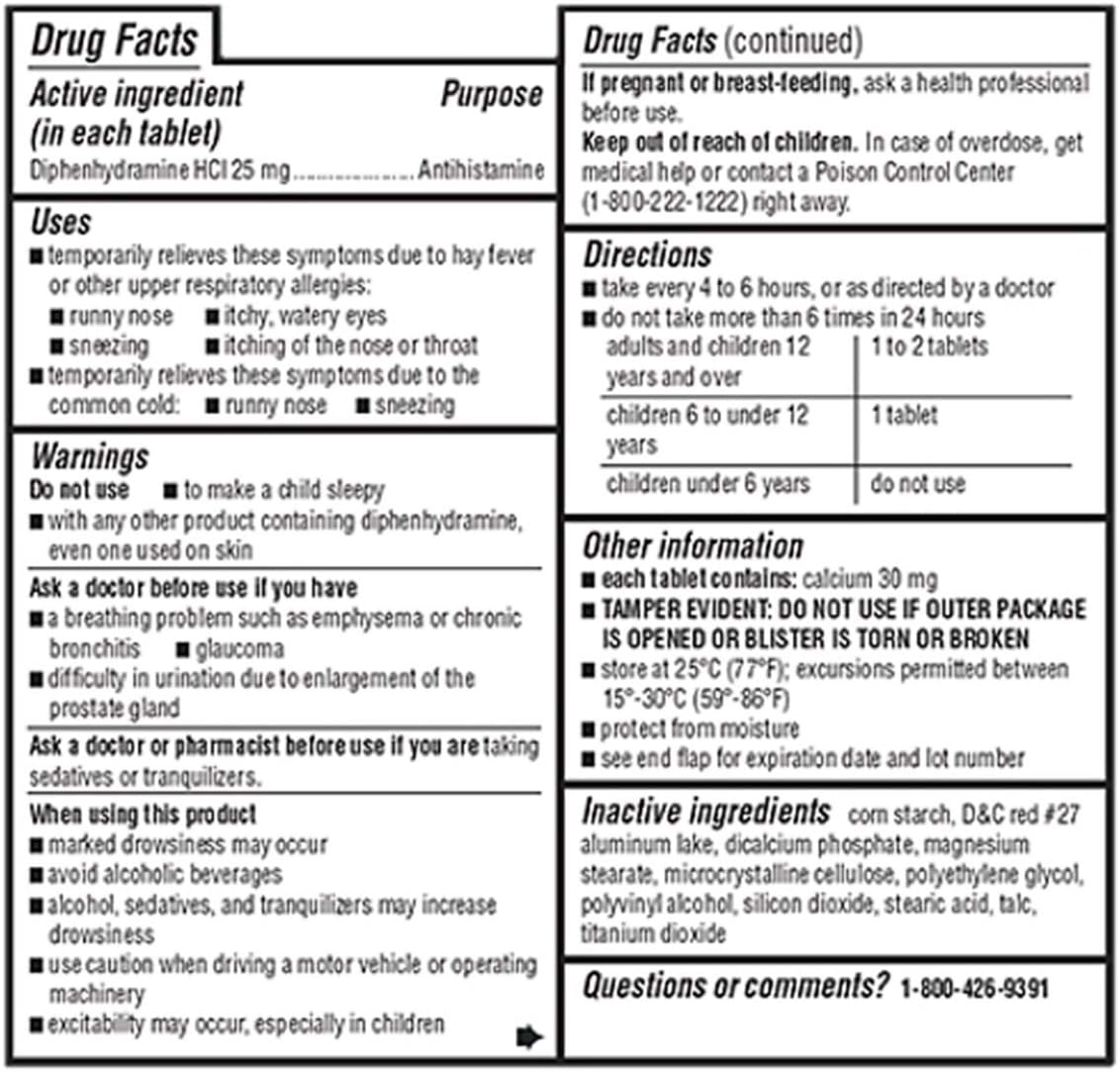 Leader Antihistamine Allergy Relief Diphenhydramine HCl, 25mg Mini Tablets, 24 Count : Health & Household