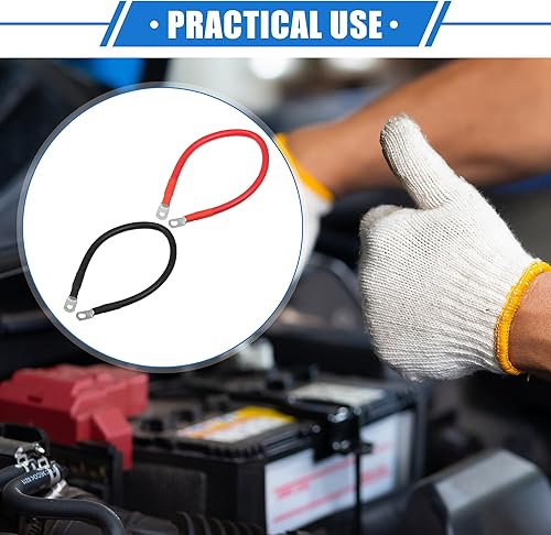 Miniatura 2 de VekAuto 1 par de cables inversores de batería de cobre, calibre 2 AWG, cable de batería de 18 pulgadas, universal para automóvil, vehículo, RV,