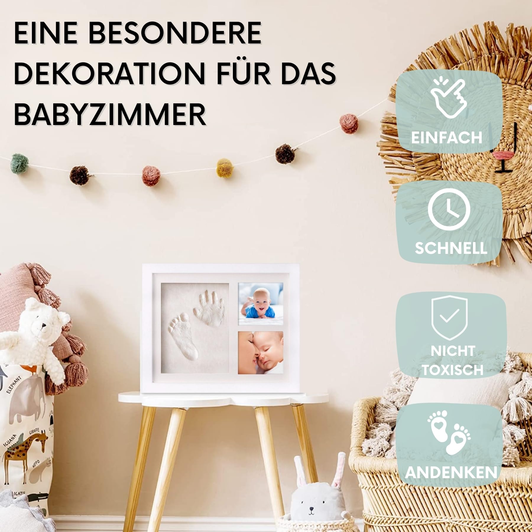 HuBorns - Baby handabdruck und Fußabdruck - Bilderrahmen Fußabdruck Hand Und Fuß, Set Gipsabdruck für Neugeborene - Baby-Erinnerung für Immer und Dekoration des Kinderzimmers (Weiß)
