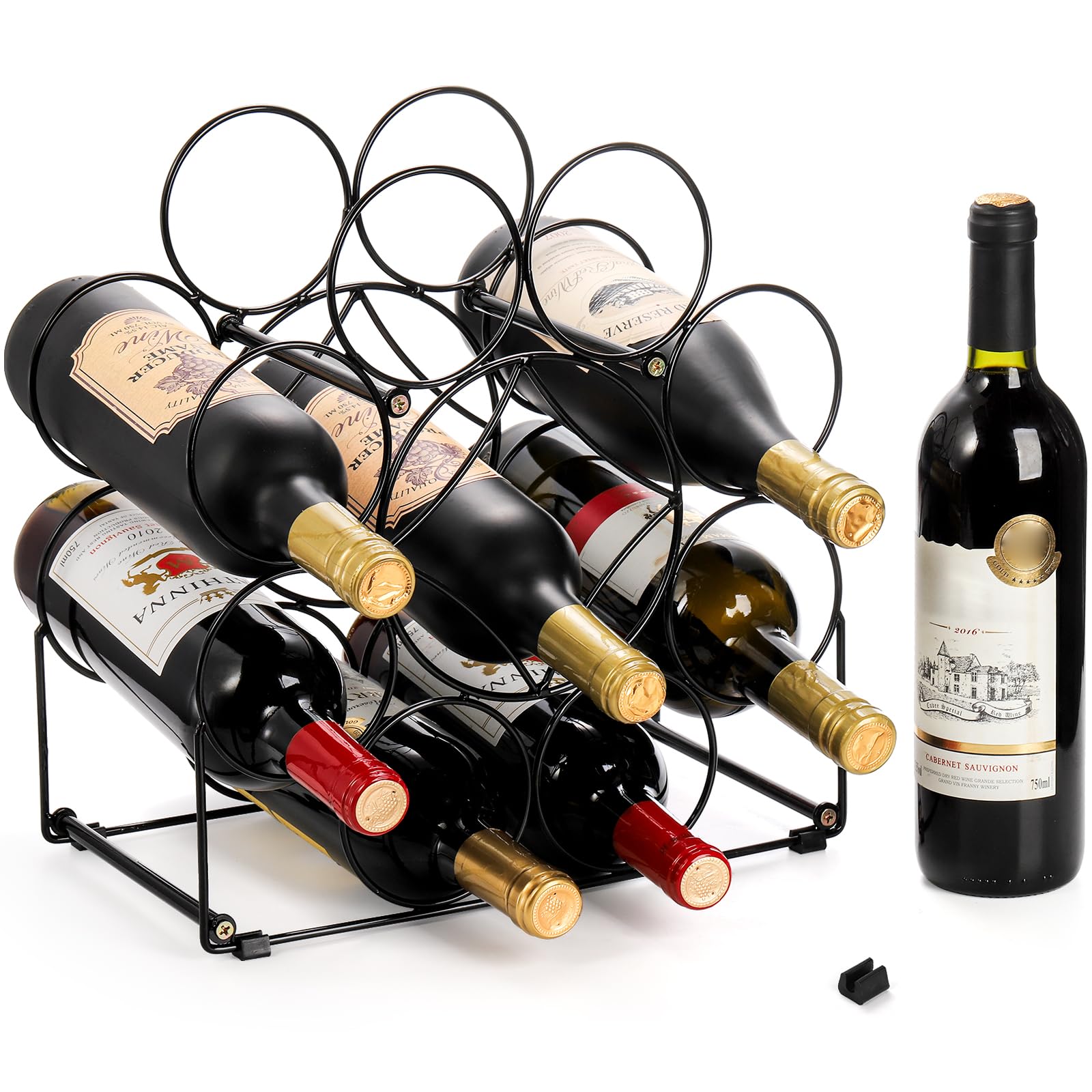 Youeon 2 Pcs Wine Racks Countertop, 9 Bottles Wine Rack Freestanding, Black Metal Wine Rack, Wine Holder Stand Wine Storage for Kitchen Counter, Cabinet, Pantry, Easy to Assemble