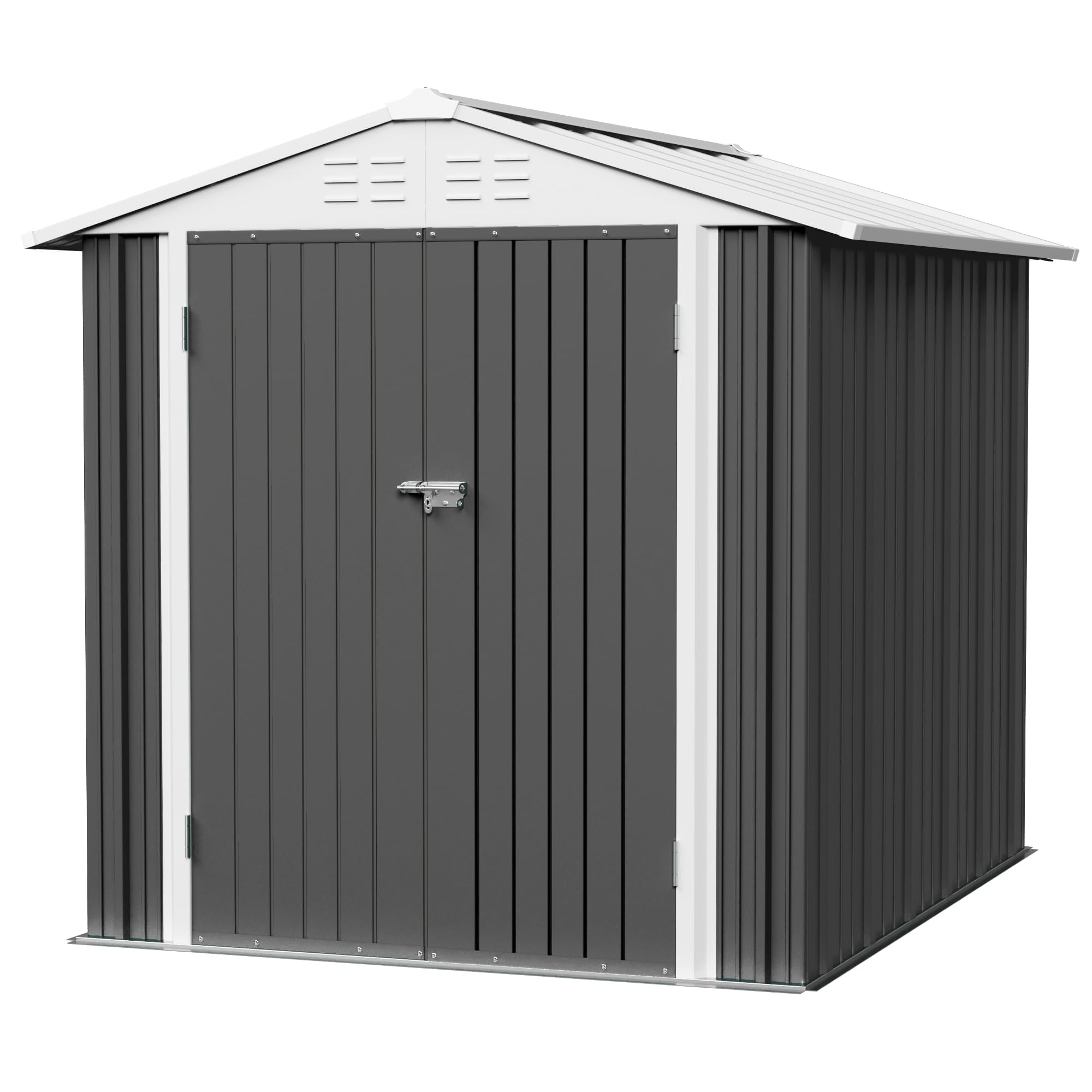 JUMMICO Metal Outdoor Storage Shed 6 x 8 FT Metal Shed with Lockable Door,Waterproof Garden Tool Shed Storage House for Backyard Patio Lawn,Grey
