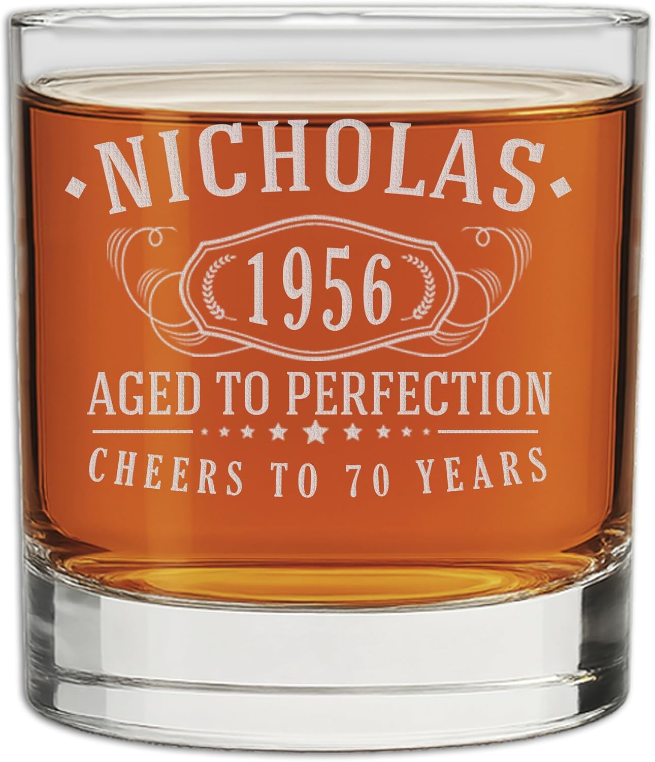Personalized Vintage 70th Birthday Etched Whiskey Glass - Custom 1956 Birthday Gifts for Men - Cheers to Turning 70 Years old - 70th Decorations for Men - Scotch Bourbon Him Dad Grandpa 1.0