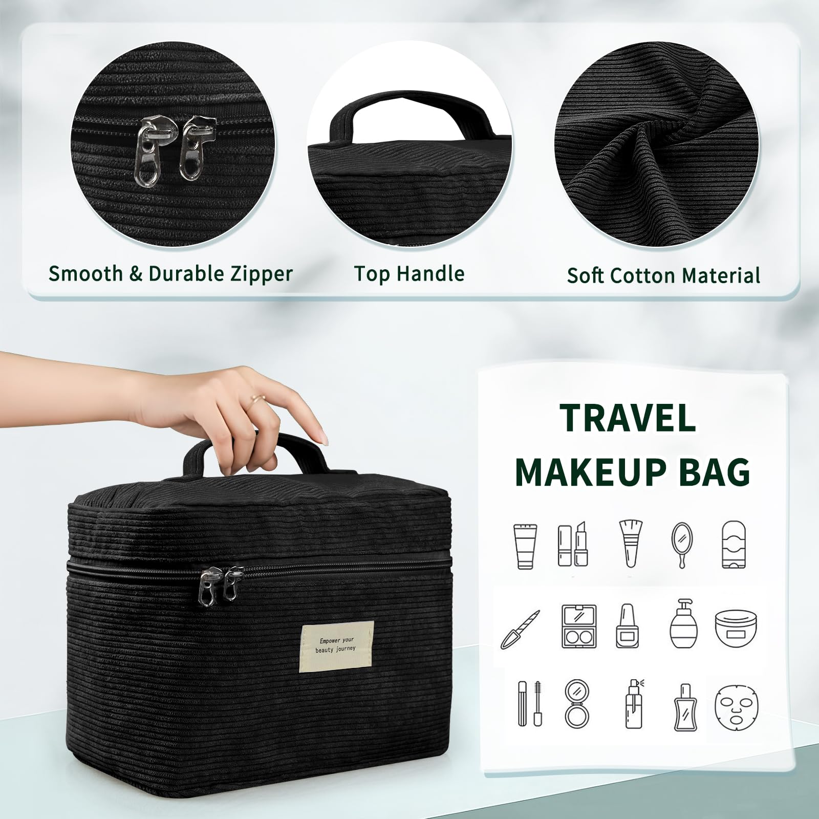 4 bolsas de maquillaje para mujer, bolsa de cosméticos de pana, estética, bonita bolsa de maquillaje preparada, bolsa de maquillaje de varios tamaños, bolsa de aseo de viaje, organizador de