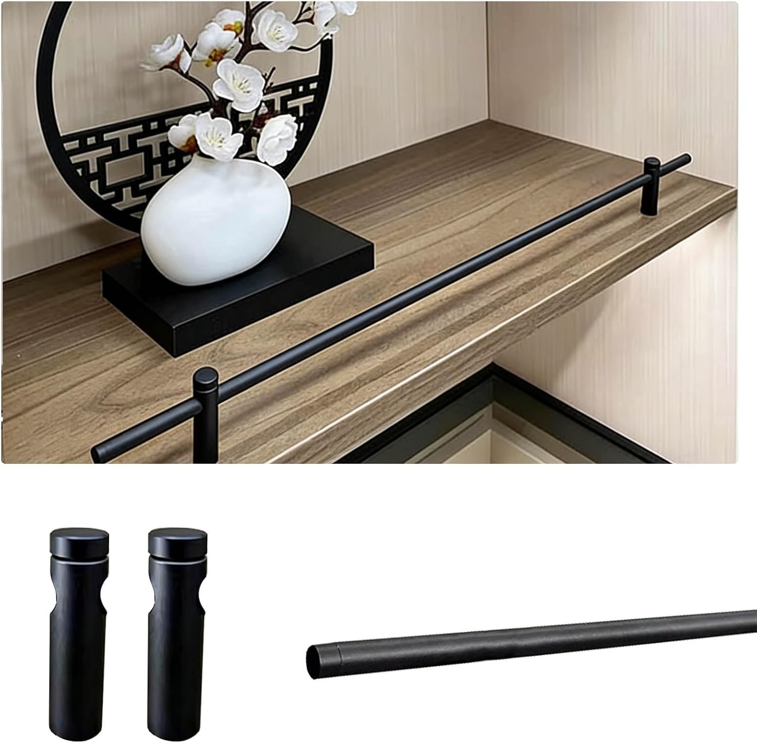 Metal Shelf Guard Rail Set of 2, Front Decorative Falling Barrier Bar for Shoe/Bathroom Display Cabinet, 39 36 26 22 20 18 inch Railing Bracket Spindles(Black,47.3in (120cm))