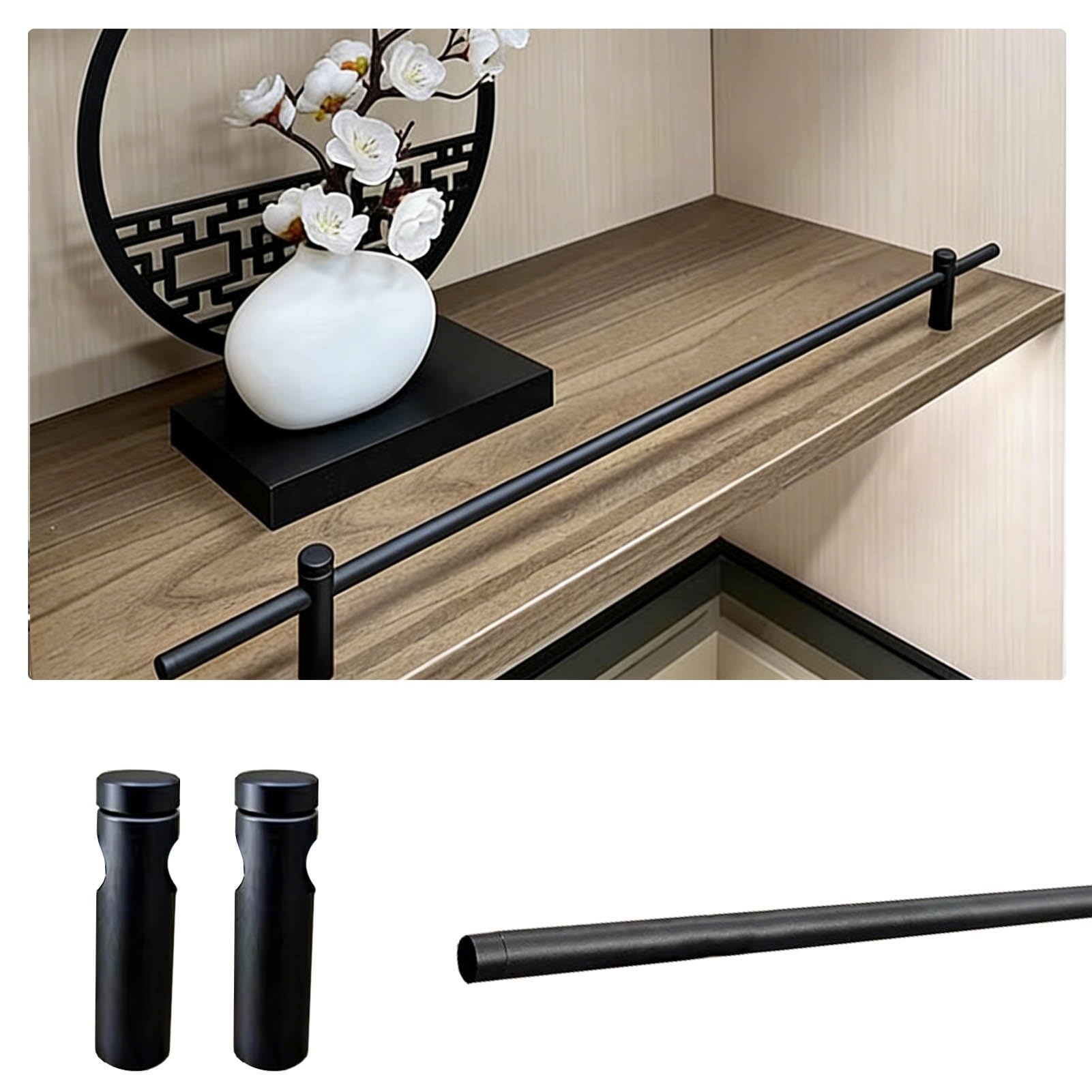 Generico Set di 2 Barre di Protezione in Metallo per Ripiani, Barre Decorative per scarpiere e armadietti da Bagno, staffe di Fissaggio Regolabili da 20 a 39 Pollici, Nere (43,3 Pollici / 110 cm)