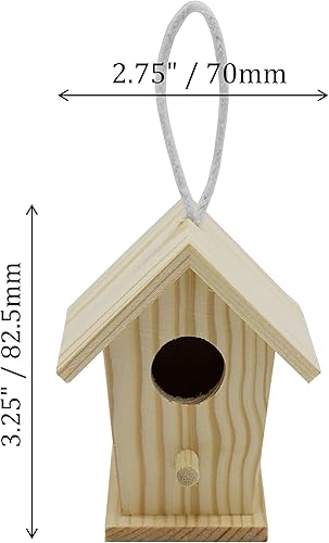 Miniatura 3 de Creative Hobbies Paquete de 12 mini casas de madera para pájaros para pintar, con cordones colgantes, diseño de bricolaje sin terminar, ideal para