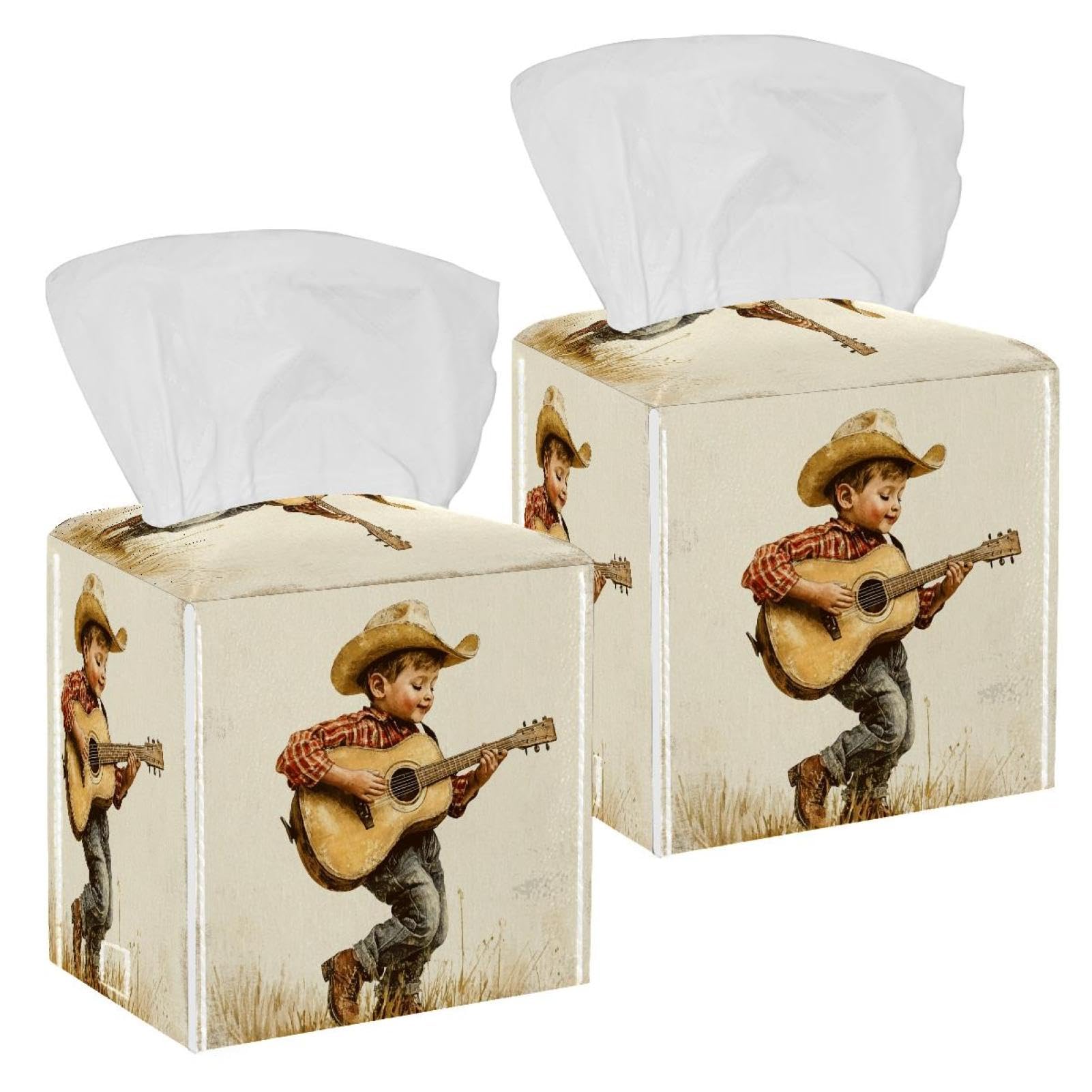 Housse de boîte à mouchoirs Cowboy guitare distributeur vintage