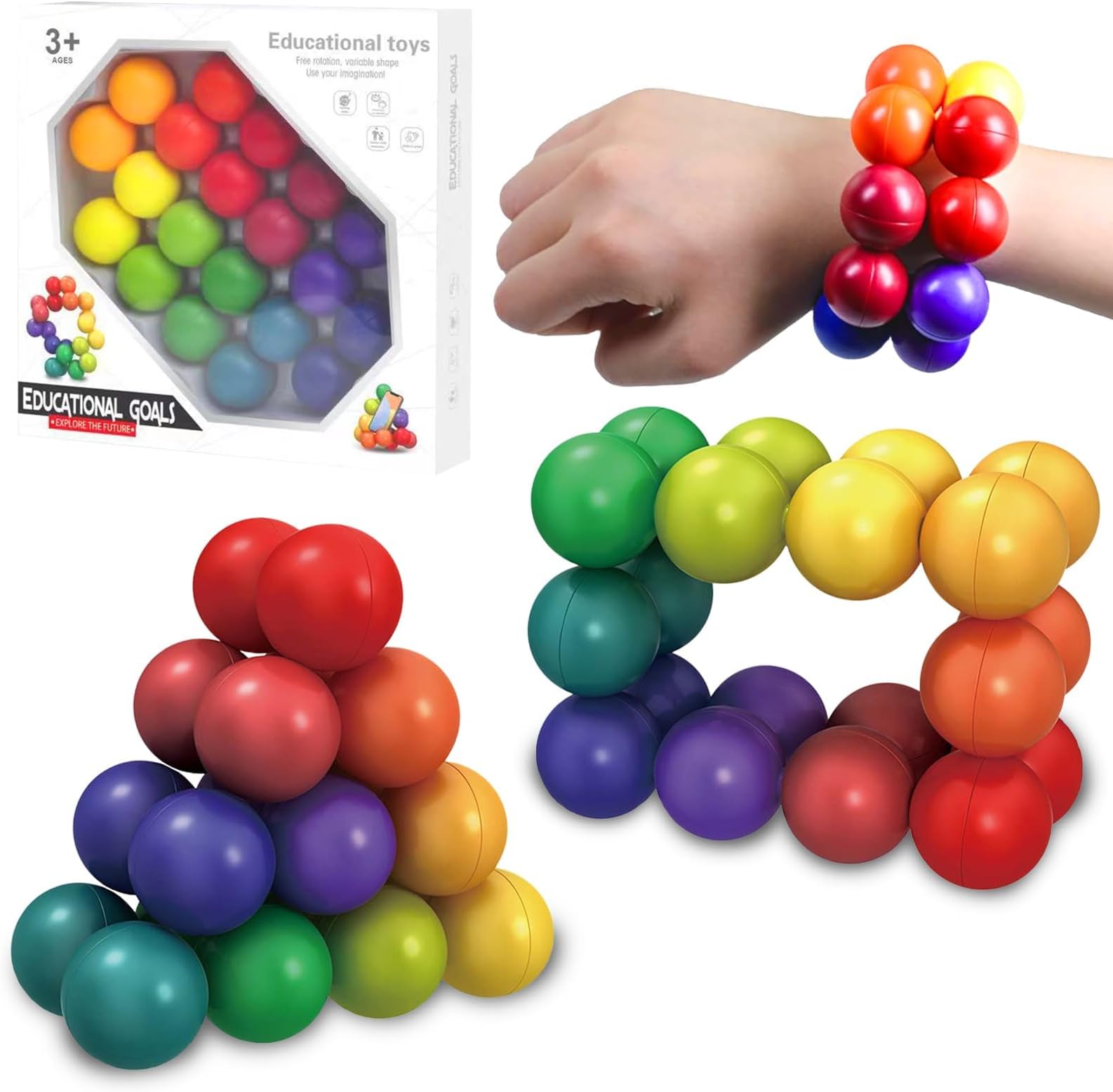 COOLive Sensory Toys Rainbow Ball, Cool Gadgets for Teens, Stress Relief Inseparable Fidget Toys for Adults, Sensory Toys for Toddlers 3-4 and 5-7 ADHD, Quiet Cool Desk Toys