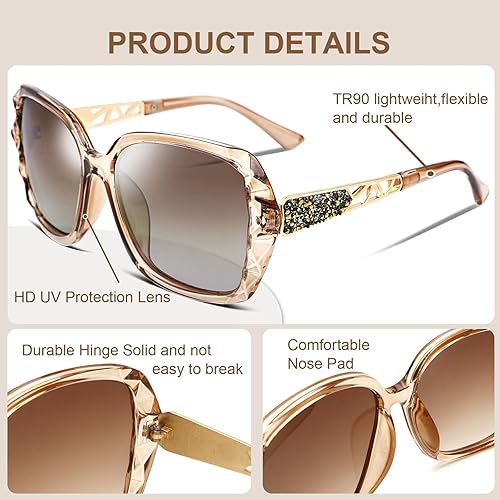 Miniatura 5 de Lentes de sol bifocales de lectura para mujer, de gran tamaño, cuadrados, con lentes de sol brillantes y compuestos brillantes con lectores