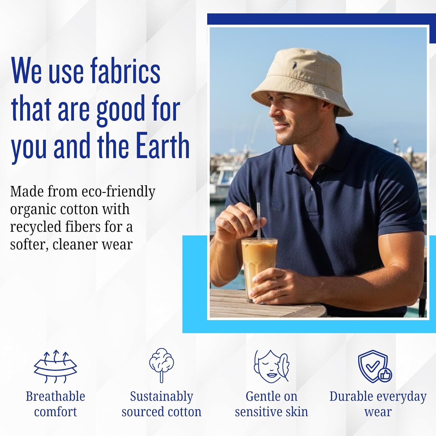 Bucket Hat, Adjustable Cap with Buckle Closure - Eco-Friendly Organic Cotton for Men and Women (Beige) - Image 3