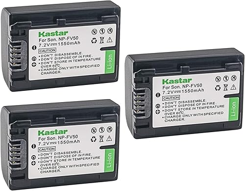 Kastar Paquete de 3 baterías para Sony NP-FV30 NP-FV40 NP-FV50 PJ650V PJ710V PJ760V PJ790V PJ810 TD10 TD20V TD30V XR150 XR155 XR160 XR260V XR350V