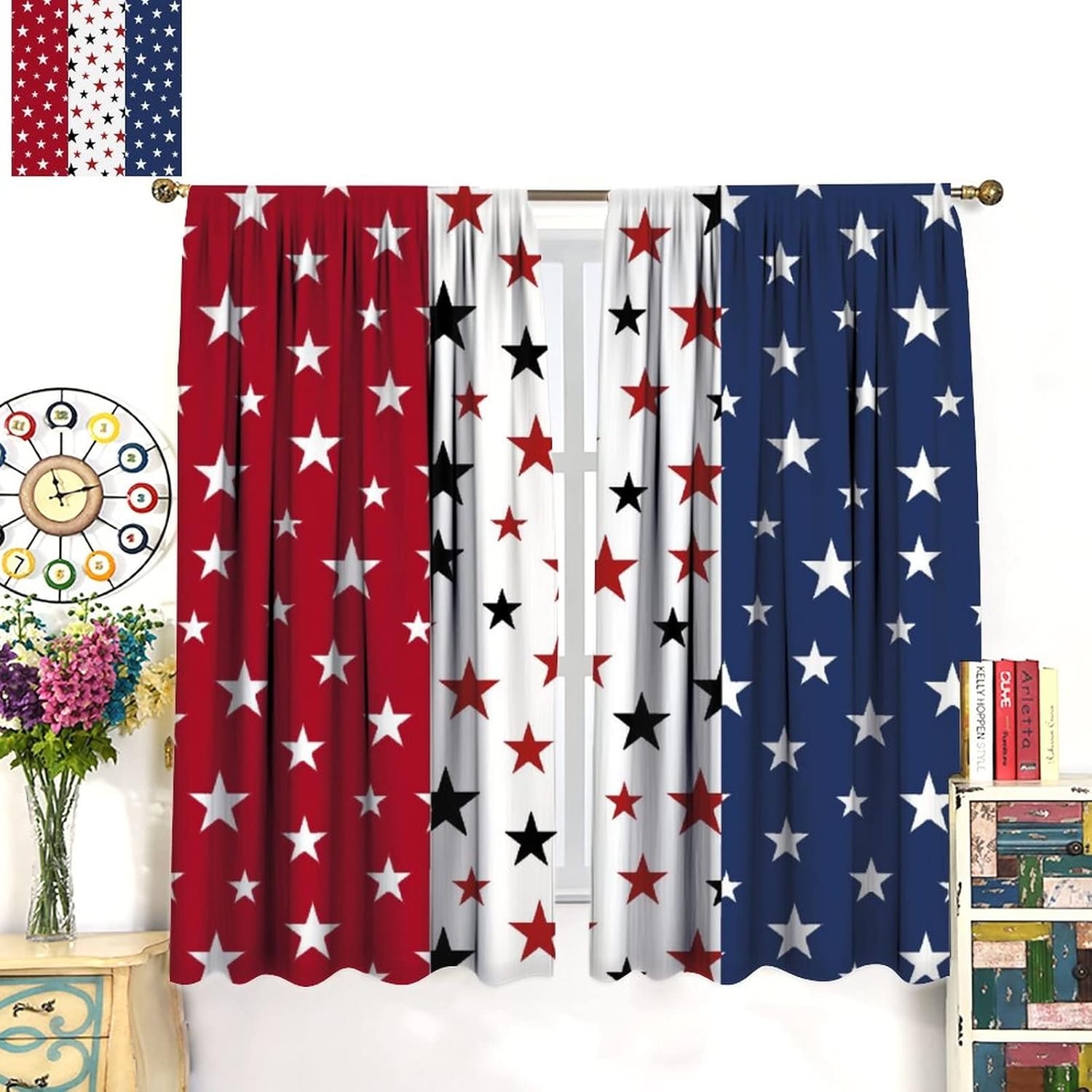 American Flag Curtains,4th of July Independence Day USA Flag Patriotic Stars Blackout Window Door Curtains for Bedroom Living Room Kitchen Bathroom Decor W52xL84in
