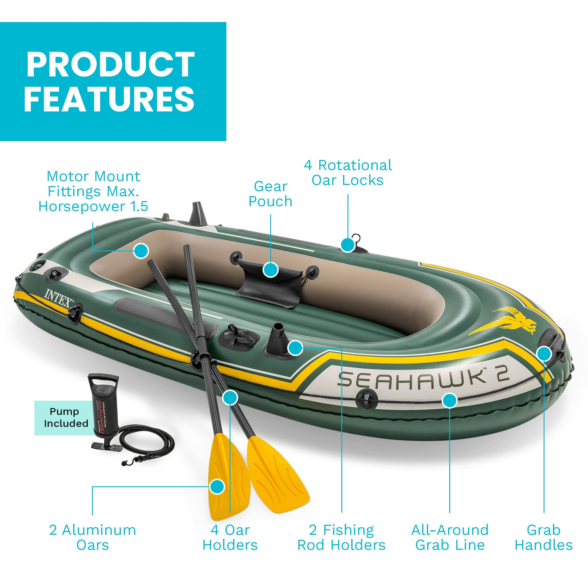 INTEX Bateau gonflable Seahawk 2 Vert et Jaune 236cm x 114cm x 41cm