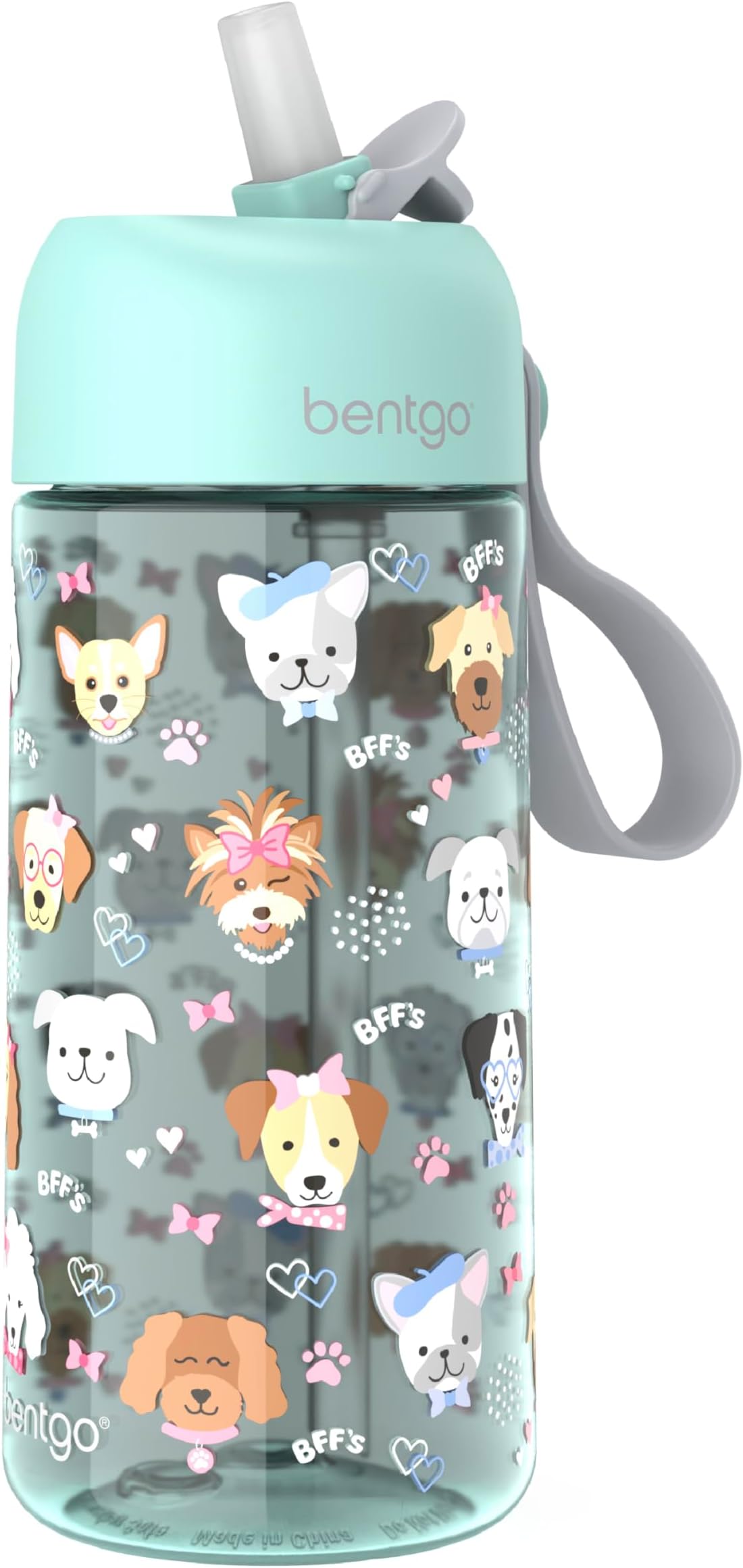 BentgoBentgo® Kids Water Bottle - New & Improved 2023 Leak-Proof, BPA-Free 15 oz. Cup for Toddlers & Children - Flip-Up Safe-Sip Straw for School, Sports, Daycare, Camp & More (Puppy Love)