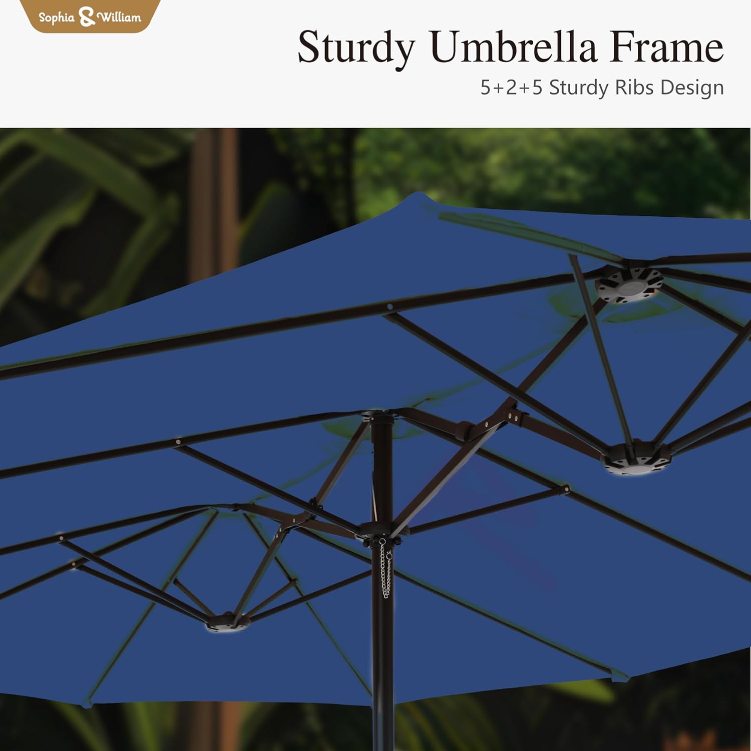 Sophia & William 15 ft Extra Large Patio Umbrella with Base Included, Rectangular Outdoor Umbrella Heavy Duty, Market Umbrella Double-sided Fade Resistant for Pool Garden Backyard, Haze Blue
