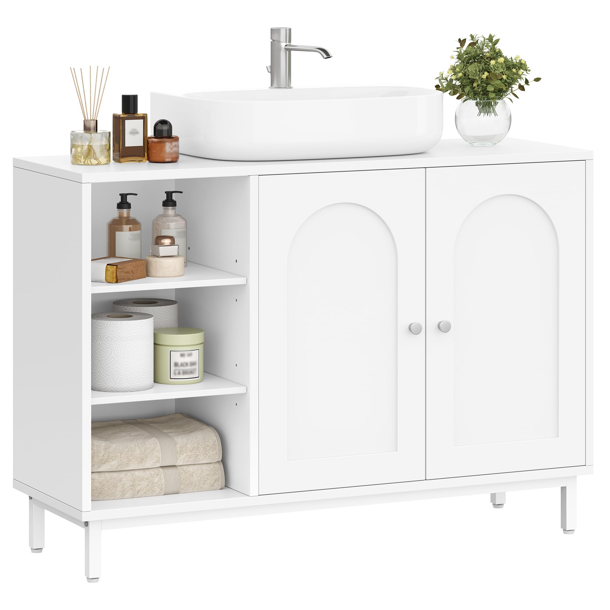 Hzuaneri Mobile Sottolavabo per Bagno, Mobiletto da Bagno, con 2 Ante 2 Scompartimenti, Scomparto Regolabile, Ampio Spazio di Archiviazione, Stile Moderno, 30 x 90 x 63 cm, Bianco BC09803W